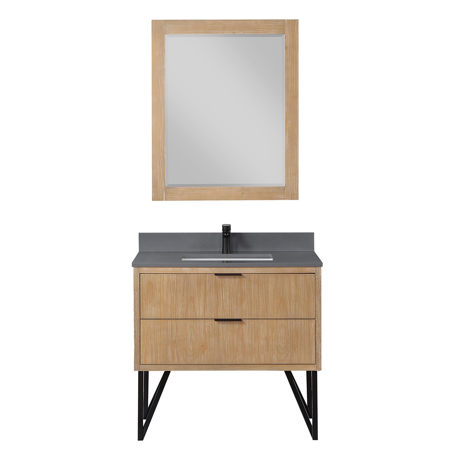 Altair 548036-WP-CG Helios 36-in Weathered Pine Undermount Single sink Bathroom Vanity with Concrete Gray Engineered marble Top (Mirror Included)