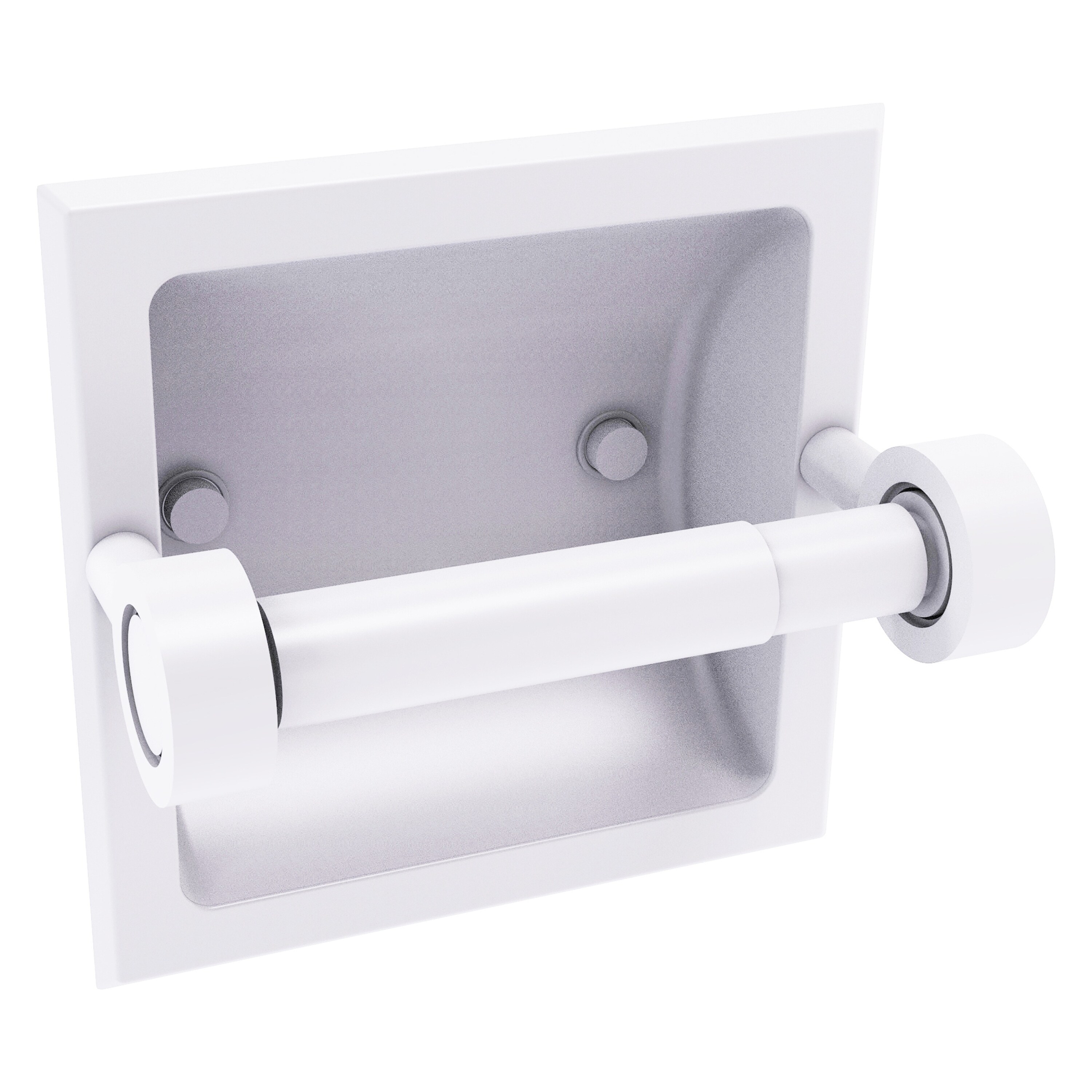 Allied Brass 2024-C-WHM Continental Matte White Recessed Double post Toilet Paper Holder 1 -Rolls with Storage