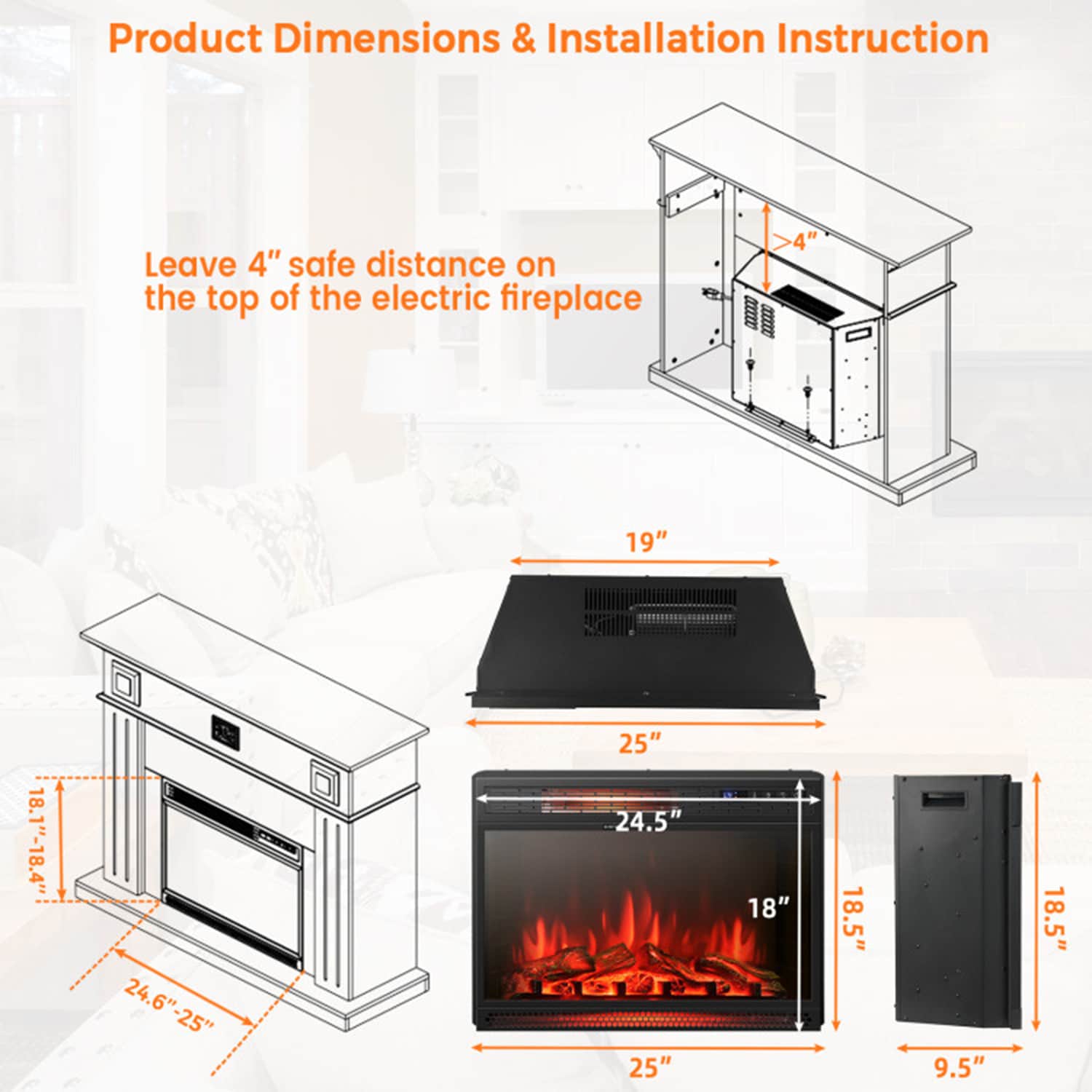 Mondawe MO-FP10560US-WH Electric-Fireplaces - View #12