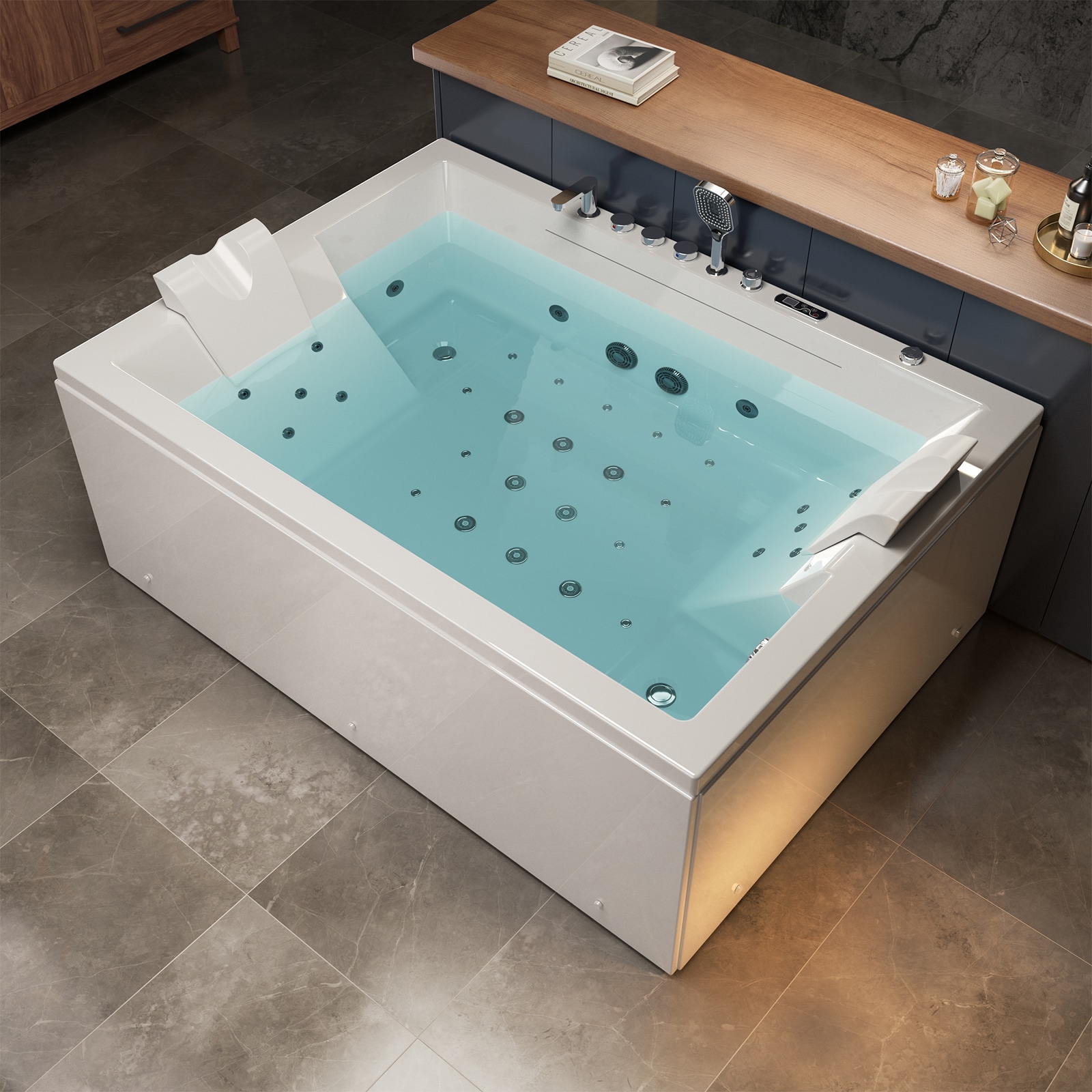 Empava EV-71PRO02 Modern 51-in x 71-in White Acrylic Rectangular Alcove Whirlpool and Air Bath Combination Tub with Faucet Hand Shower with Drain ( Reversible Drain )