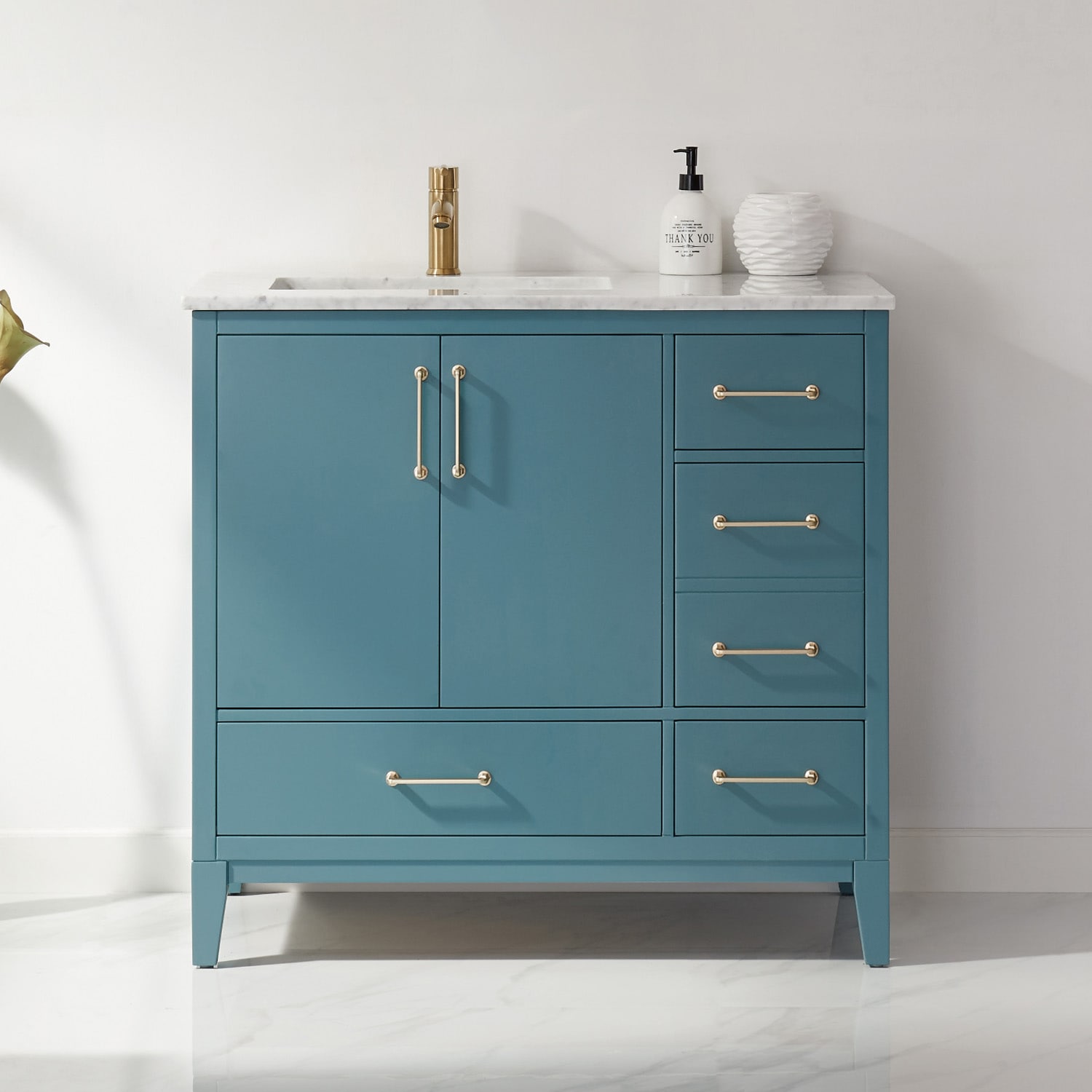 Altair 541036-RG-CA-NM Sutton 36-in Royal Green Undermount Single sink Bathroom Vanity with Carrara White Marble Top
