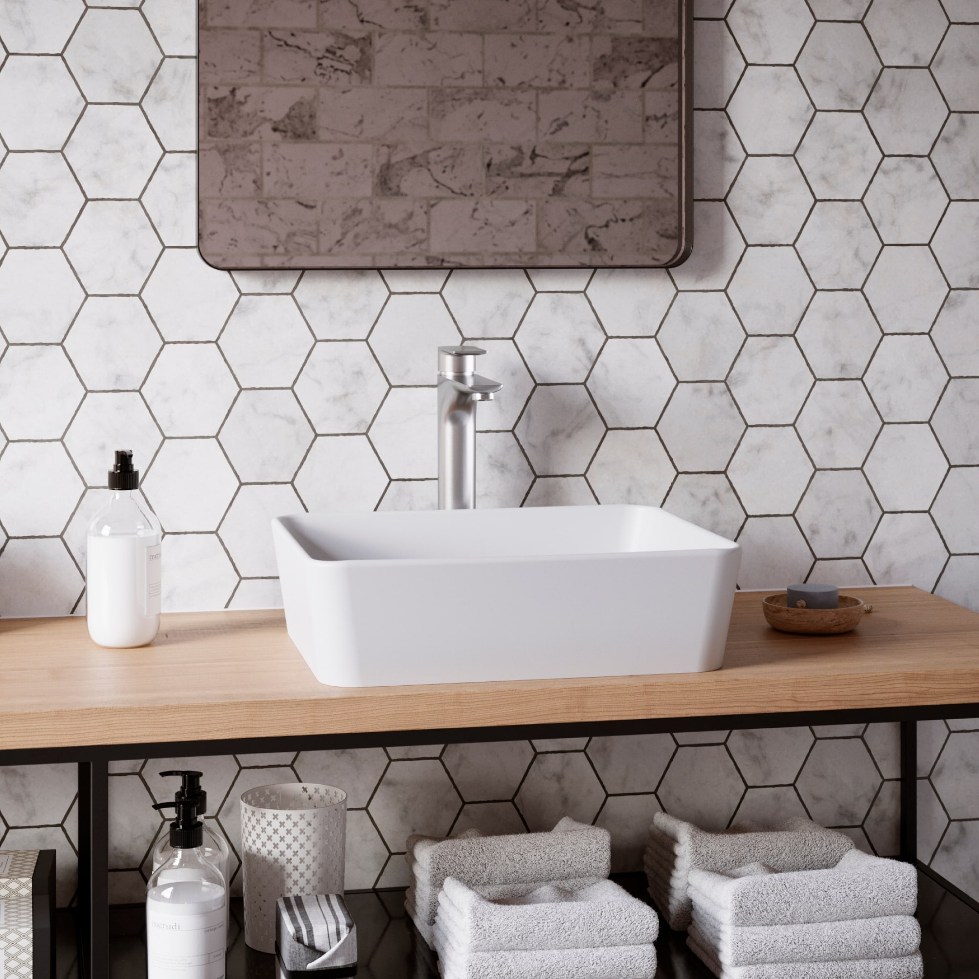 Matte White Acrylic Rectangular Above-Counter Vessel Sink