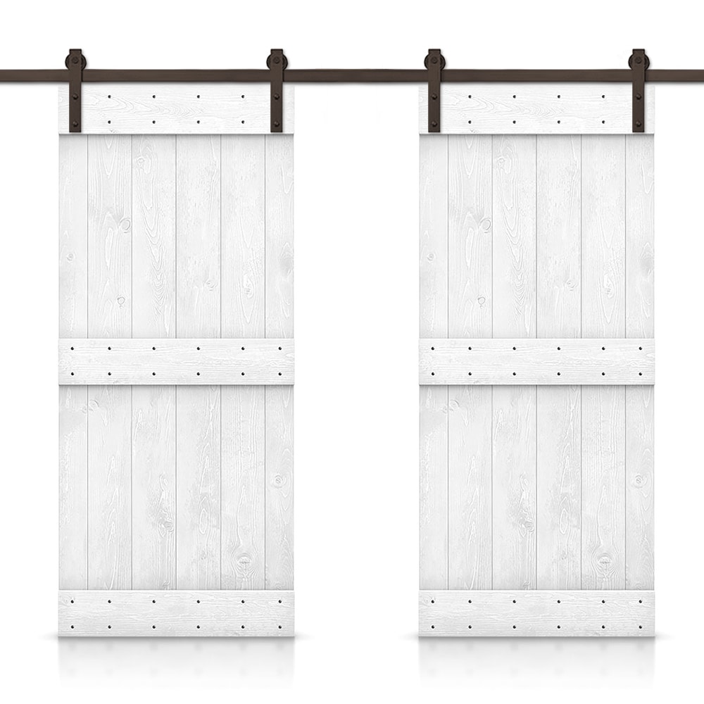 CALHOME CN+(2)SAB-79+03-26WT 52-in x 84-in White Wood Solid core Double Barn Door (Hardware Included)