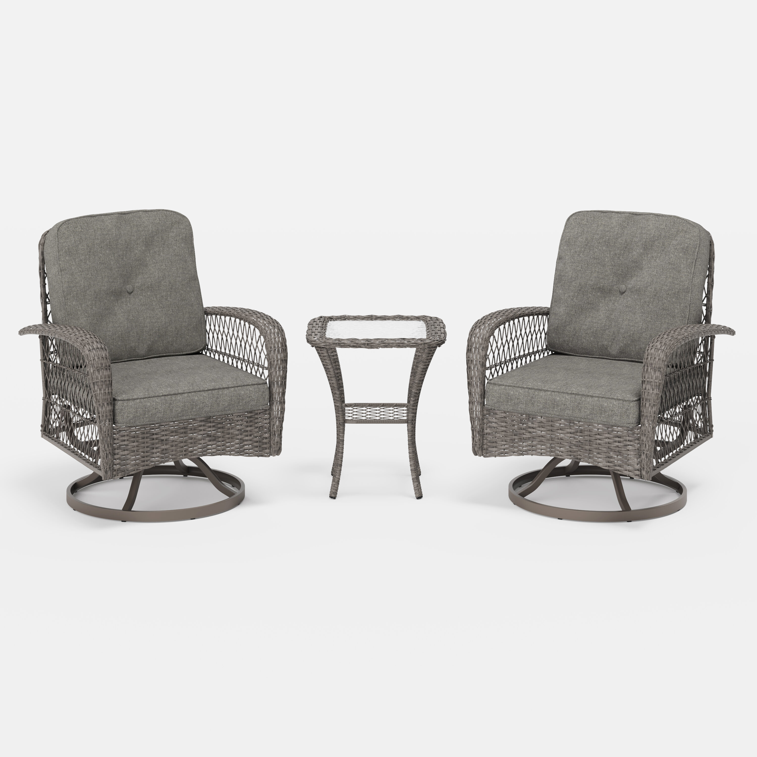 Octans SL2C00081 Abydos 3 -Piece Wicker Patio Conversation Set with Gray Cushions