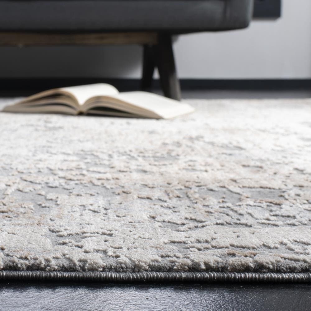 Beige and Gray Round Abstract Synthetic Area Rug
