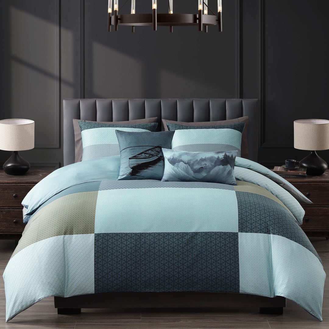 BEBEJAN  Nature Blues Queen Size 5 Piece Reversible Comforter Set