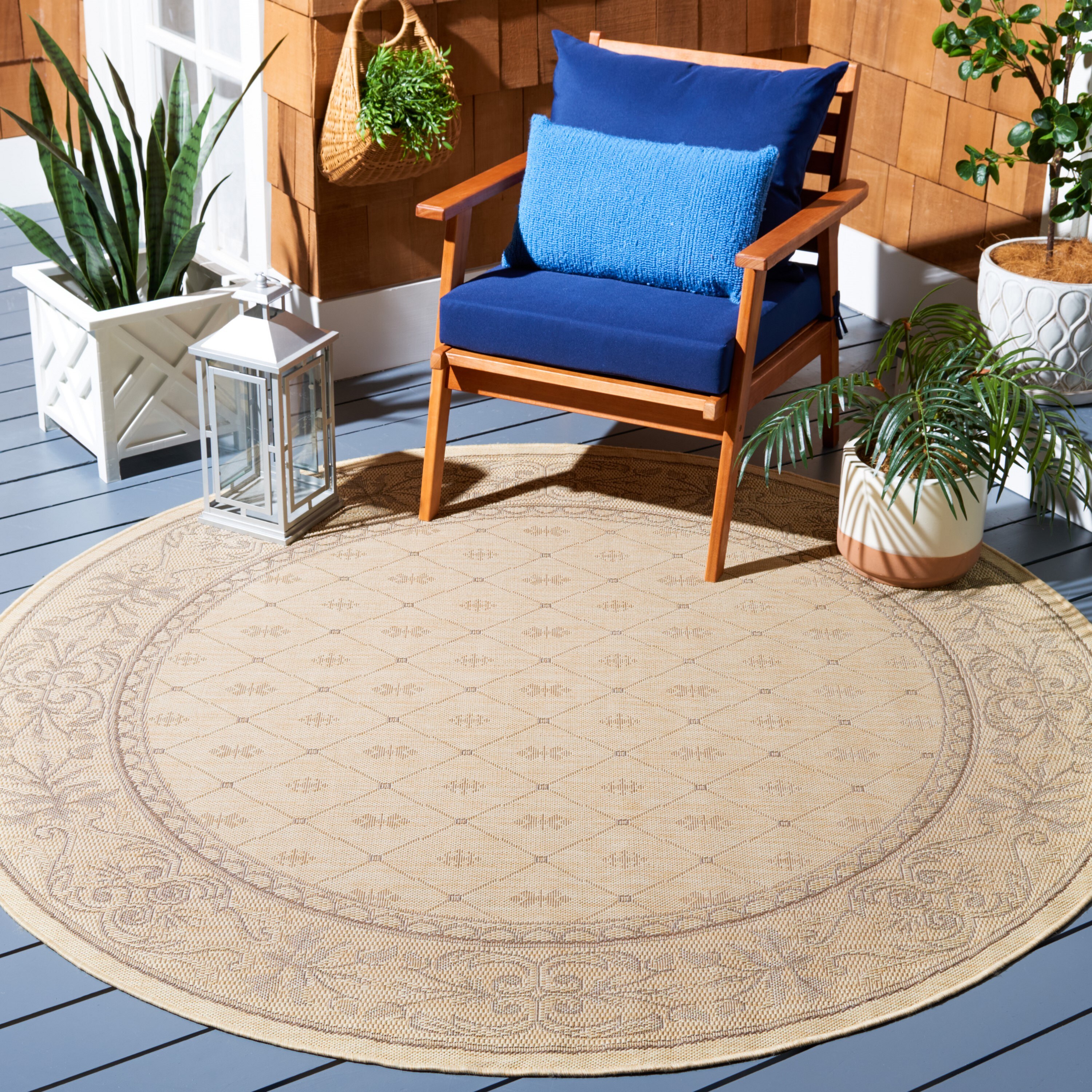 Safavieh CY2326-3001-7R Courtyard Tobago 7 x 7 (ft) Loomed Polypropylene Natural/Brown Round Indoor/Outdoor Floral/Botanical Area rug