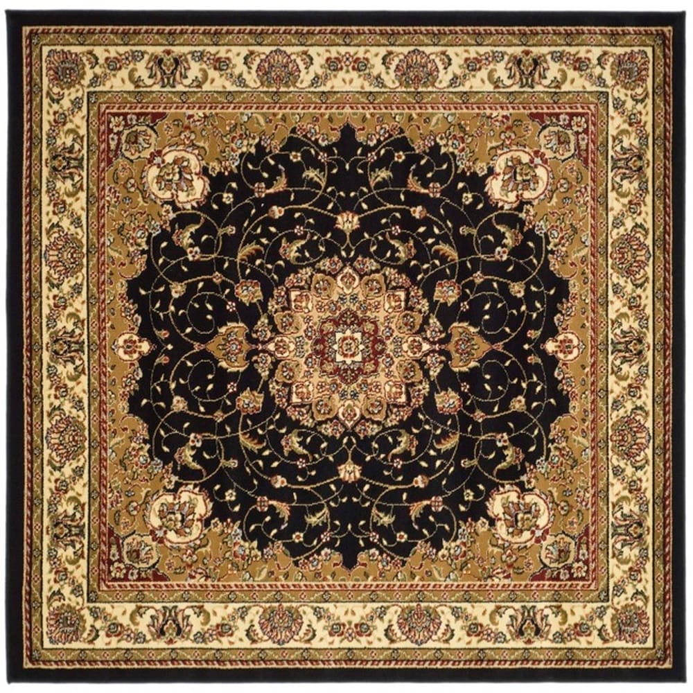 Safavieh LNH329A-6SQ Lyndhurst Kerman 6 x 6 (ft) Loomed Polypropylene Black/Ivory Square Indoor Floral/Botanical Oriental Area rug