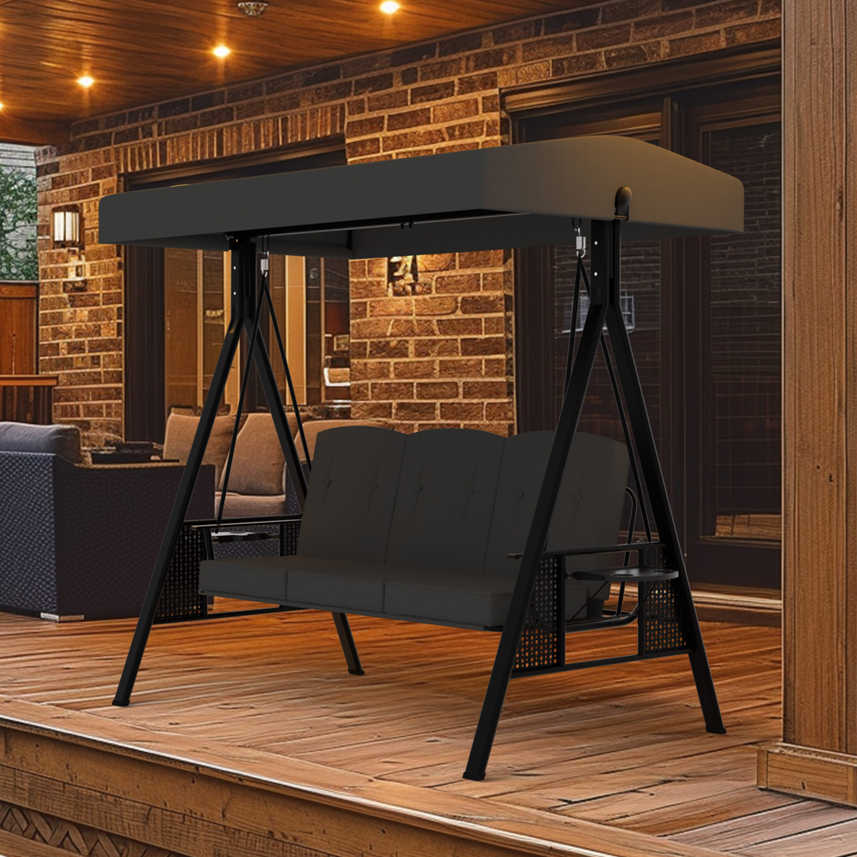 VEIKOUS PG0210-09-2 Swing 3 -person Dark Gray Steel Outdoor Swing