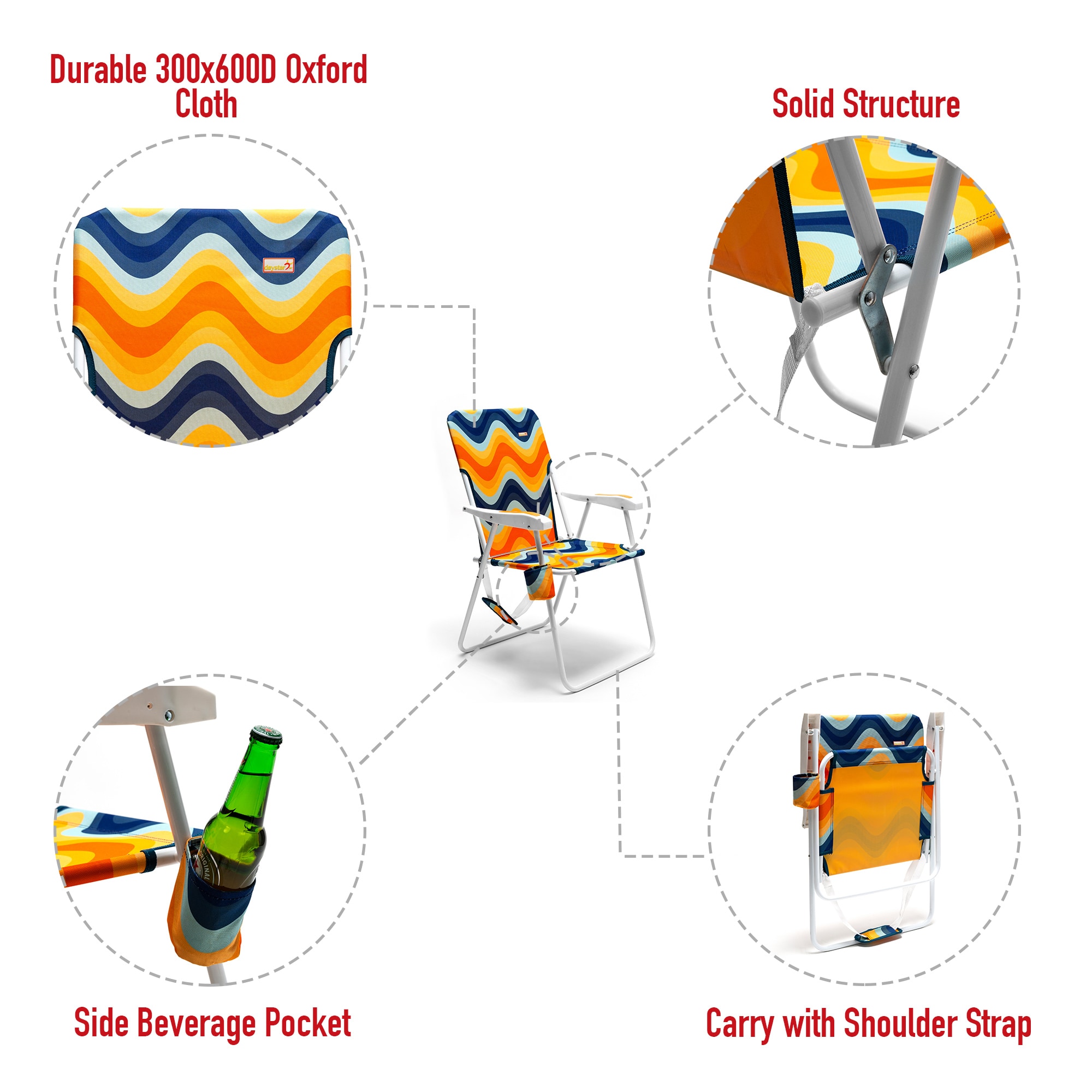 Clihome Polyester Orange Folding Beach Chair (Carrying Strap/Handle ...