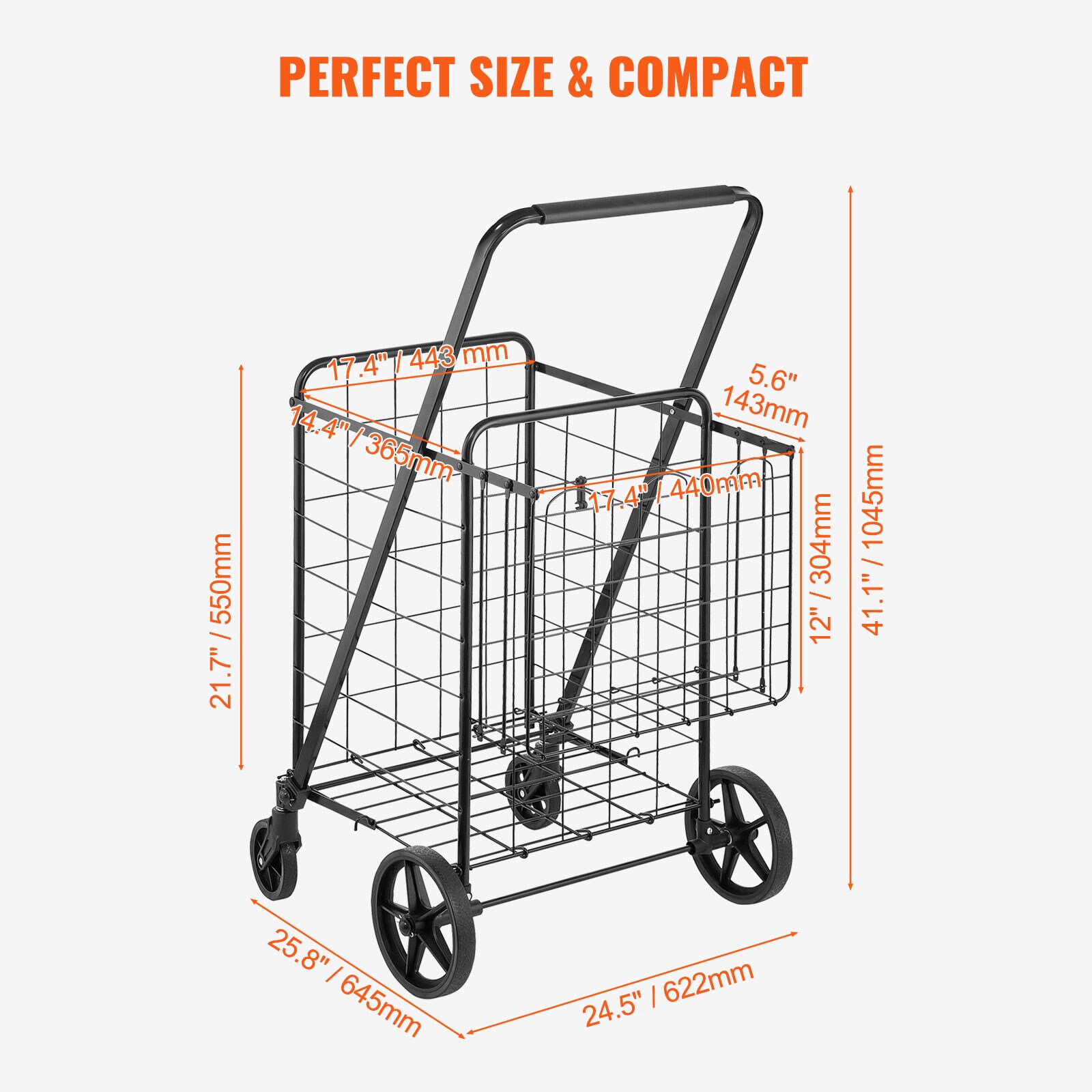 VEVOR 41.1-in Shelf Utility Cart, Heavy-Duty Metal Frame, 110 lbs. Load  Capacity, Black in the Utility Carts department at