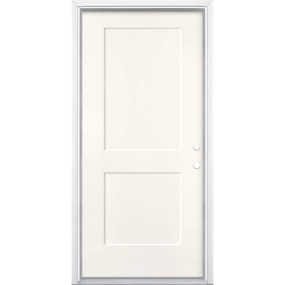 Masonite 5204126 Logan 36-in x 84-in x 4-9/16-in Fiberglass No glass Left-hand inswing Arctic White Painted Prehung Front Door with Brickmould Insulating core