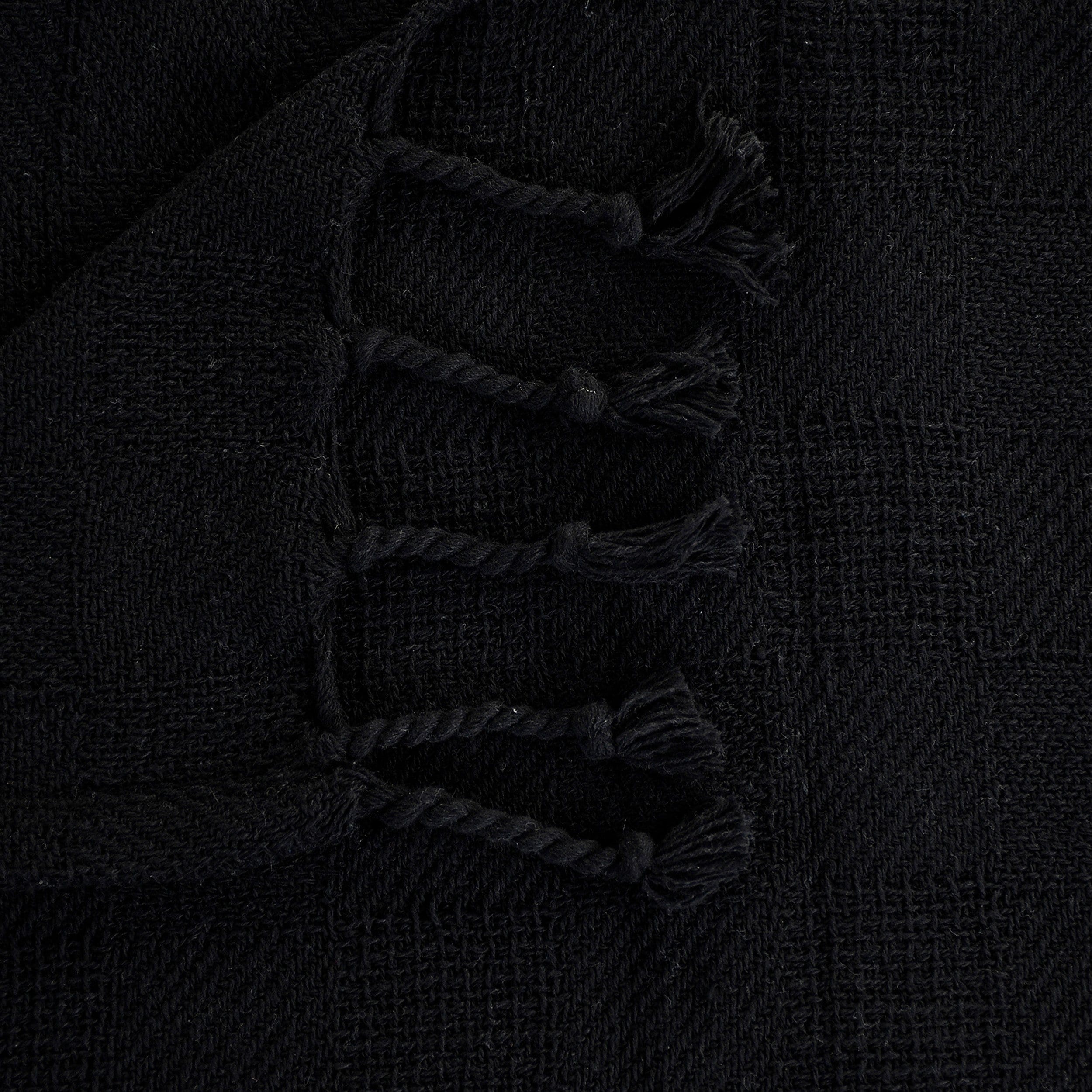 Cozy Cotton Checkered Weave Throw Blanket with Fringe - Black