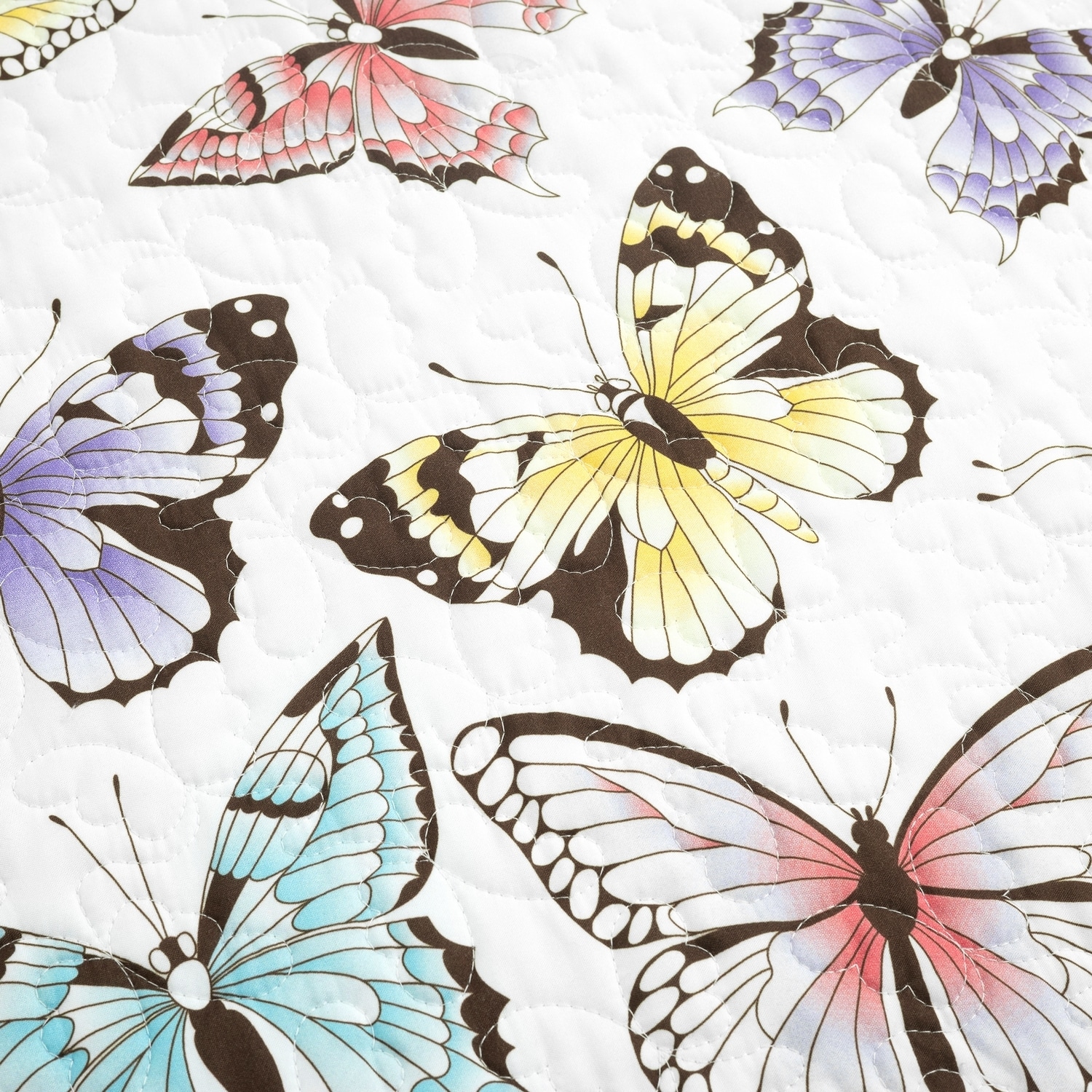 Lilac and White Microfiber Twin Quilt Set with Butterfly Design