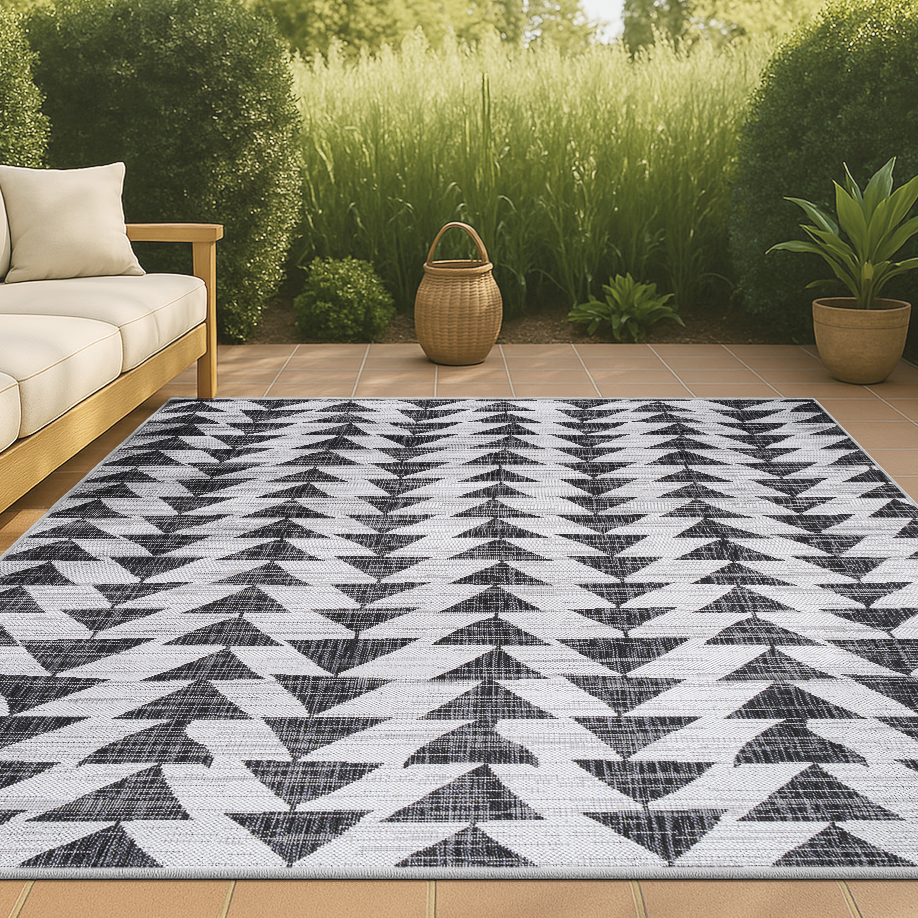 JONATHAN  Y SMB126D-3 Santa Monica Andratx Tribal 3 x 5 (ft) Loomed Polypropylene Ivory/Black Rectangular Indoor/Outdoor Geometric Mid-Century Modern Area rug