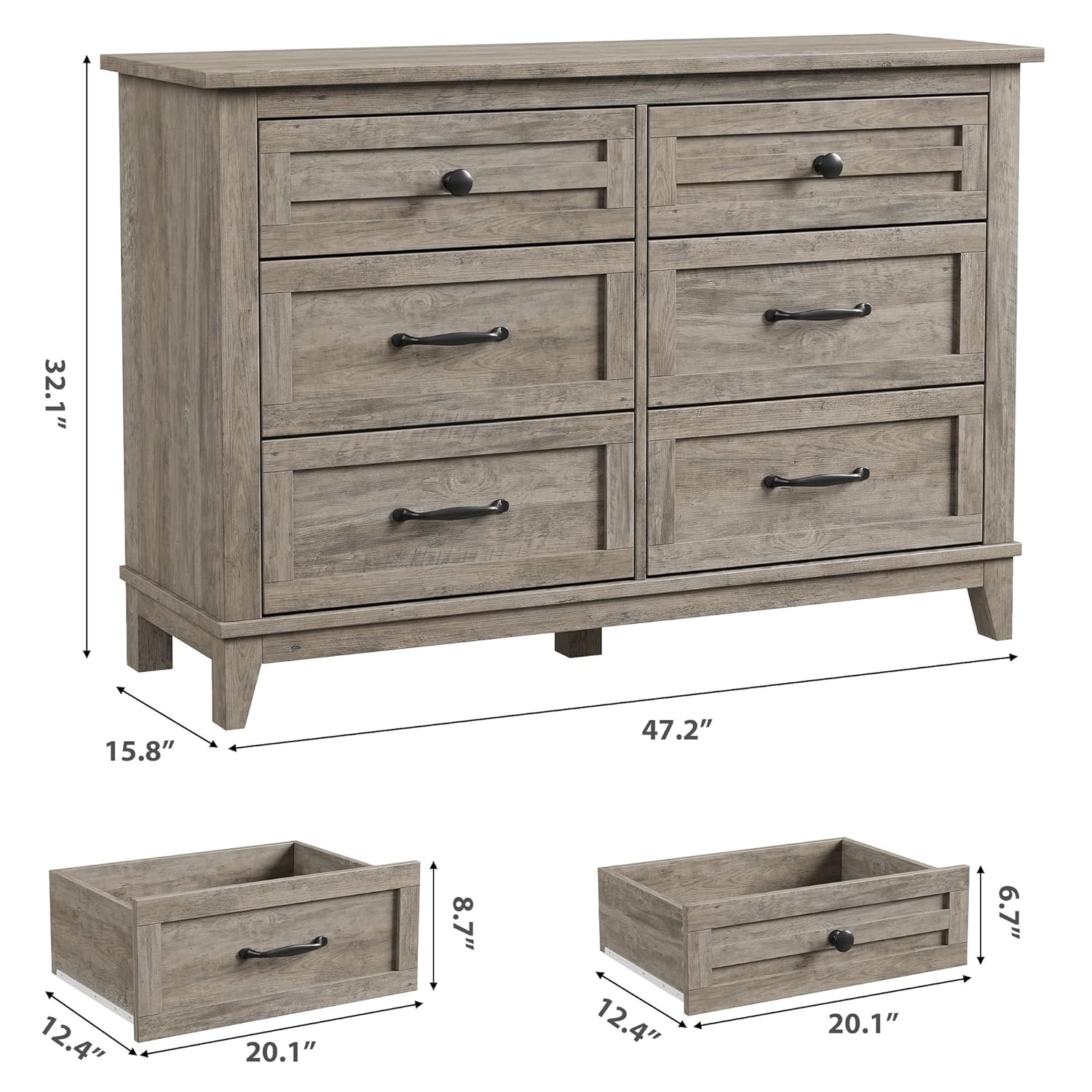 Garvee 6 Dresser for Bedroom 47 in Wide Drawer Dresser with Storage ...