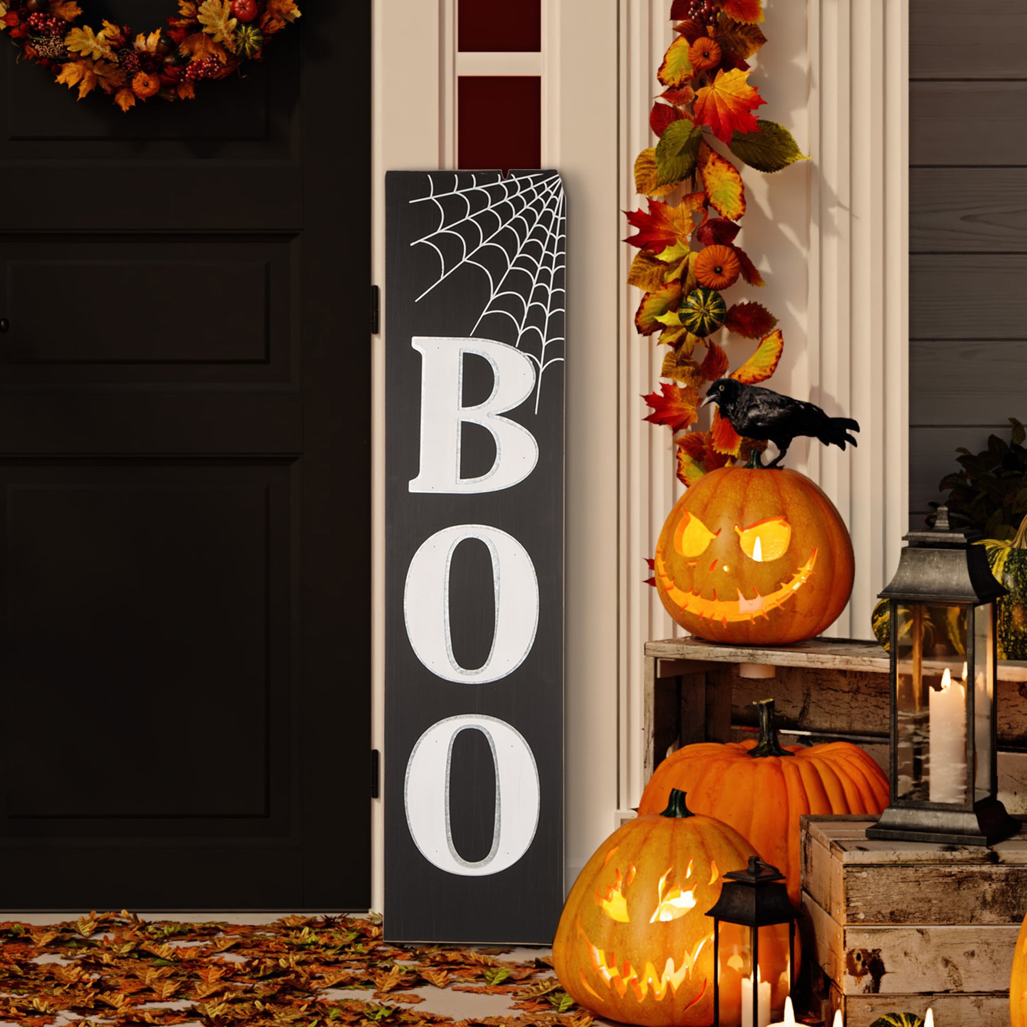 Glitzhome 4-ft Spider Web Sign in the Outdoor Halloween Decorations ...