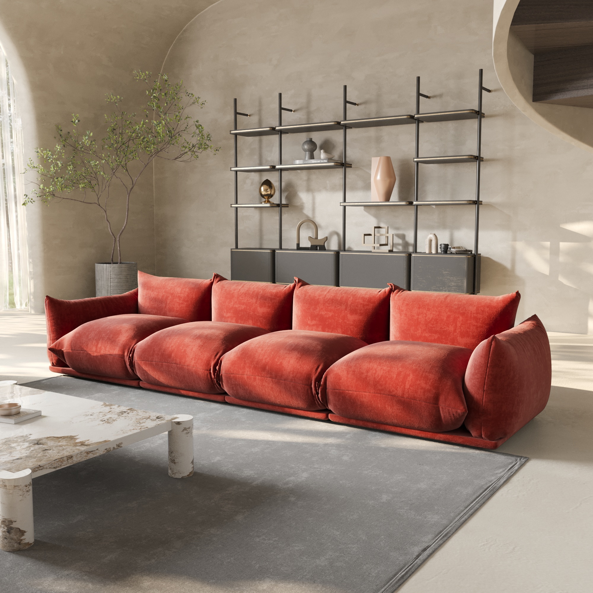 BuotiqHom DH-A-119OR-S4 131-in Modern Orange Chenille 4 -seater Sectional