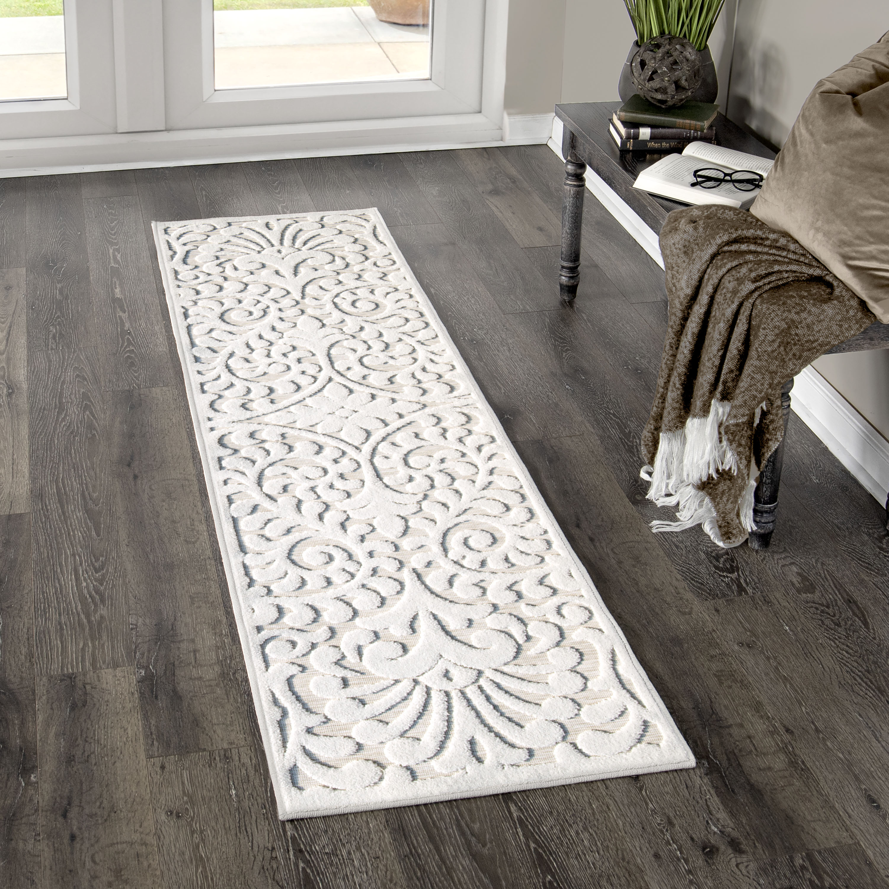 Orian Rugs 436310 My Texas House Bluebonnets 2 x 8 (ft) Polypropylene Natural/Driftwood Rectangular Indoor/Outdoor Damask Farmhouse/Cottage Runner rug