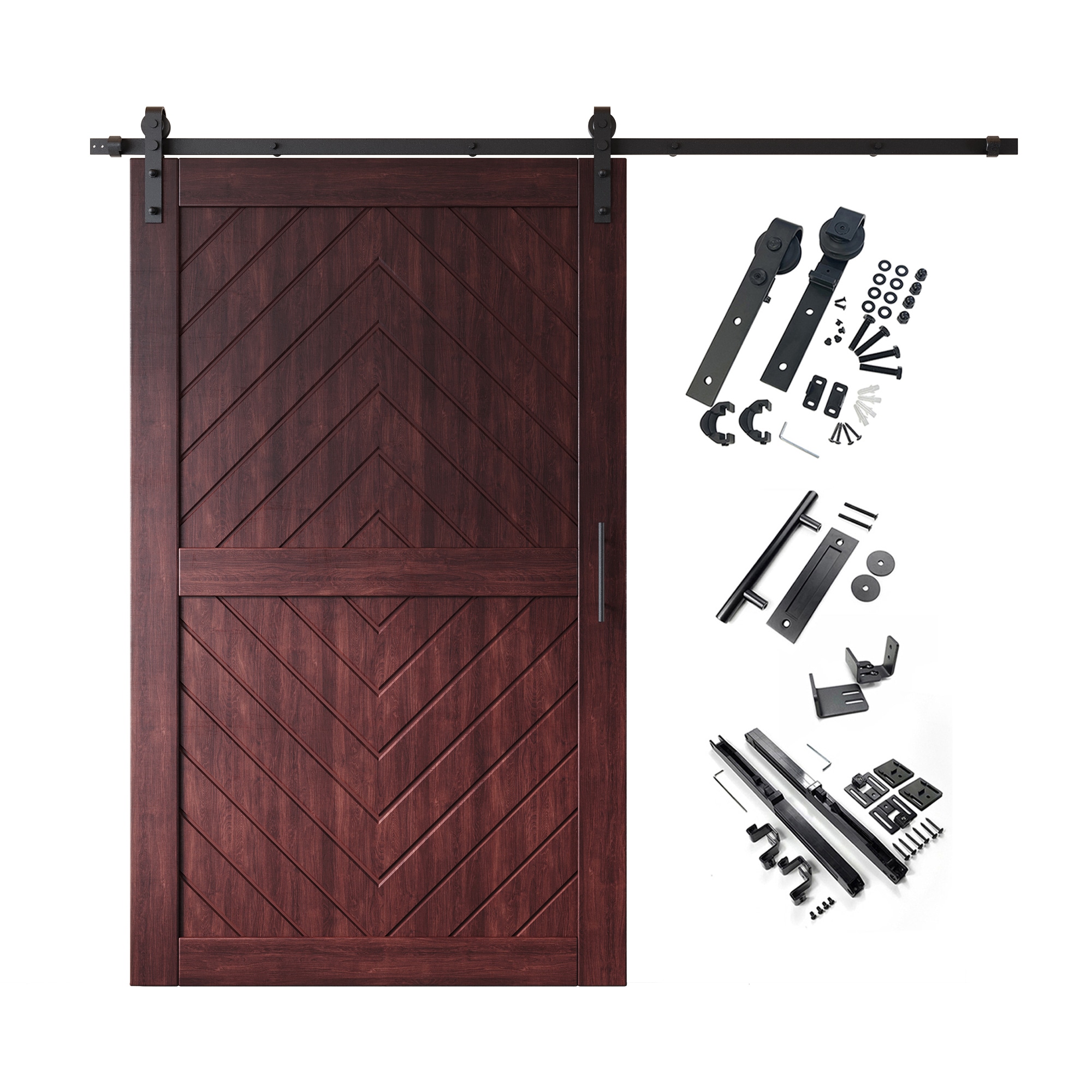 HOMACER YT1H108C-JT2-4880-RD 48-in x 80-in Red Mahogany Herringbone Pine Wood Solid core Single Barn Door (Hardware Included)