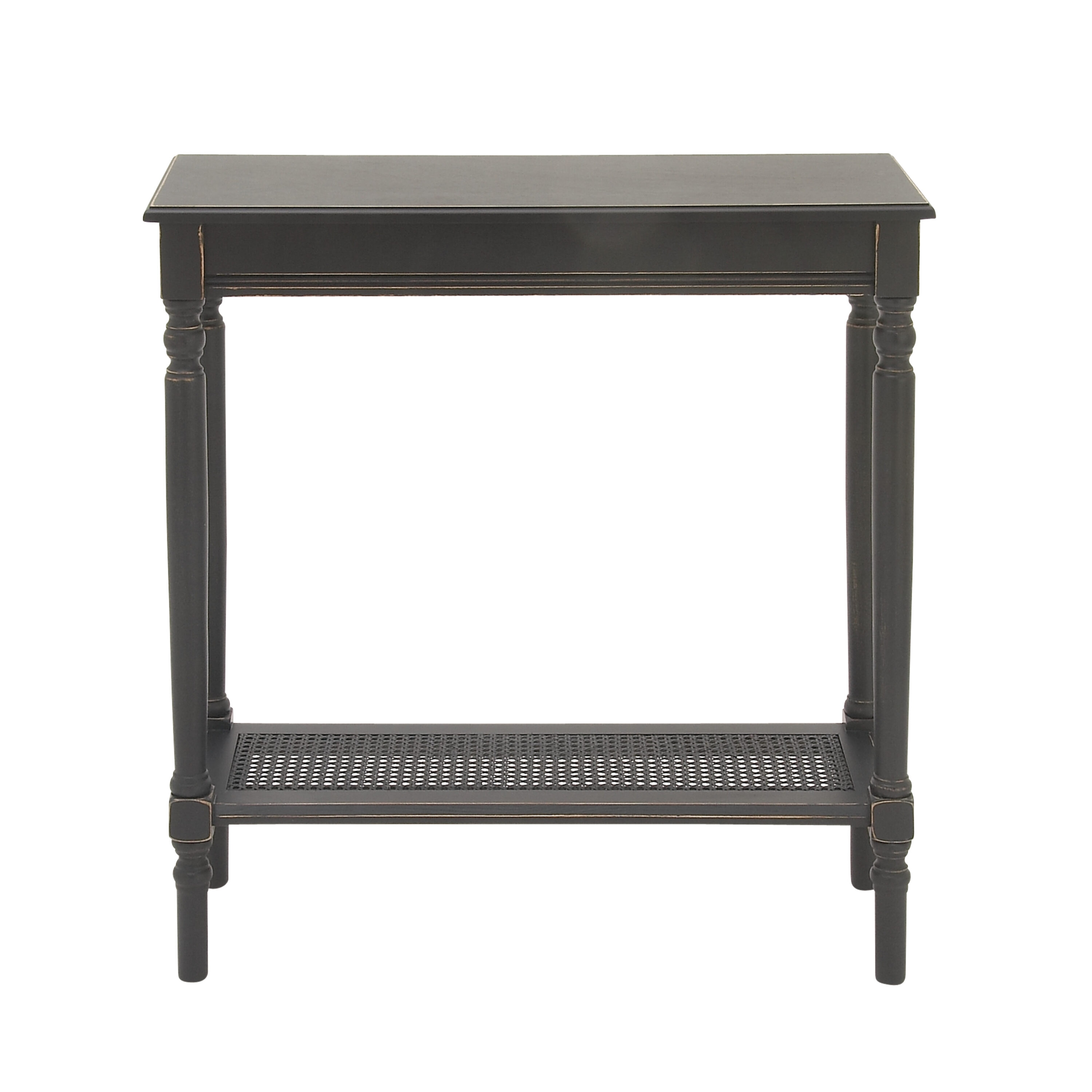Black Wood Console Table with Glass Shelf and Storage