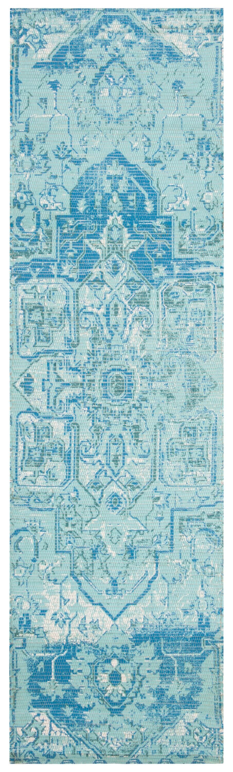 Safavieh SFN621J-28 Saffron Kota 2 x 8 (ft) Loomed Polyester Aqua/Blue Rectangular Indoor Distressed/Overdyed Bohemian/Eclectic Runner rug