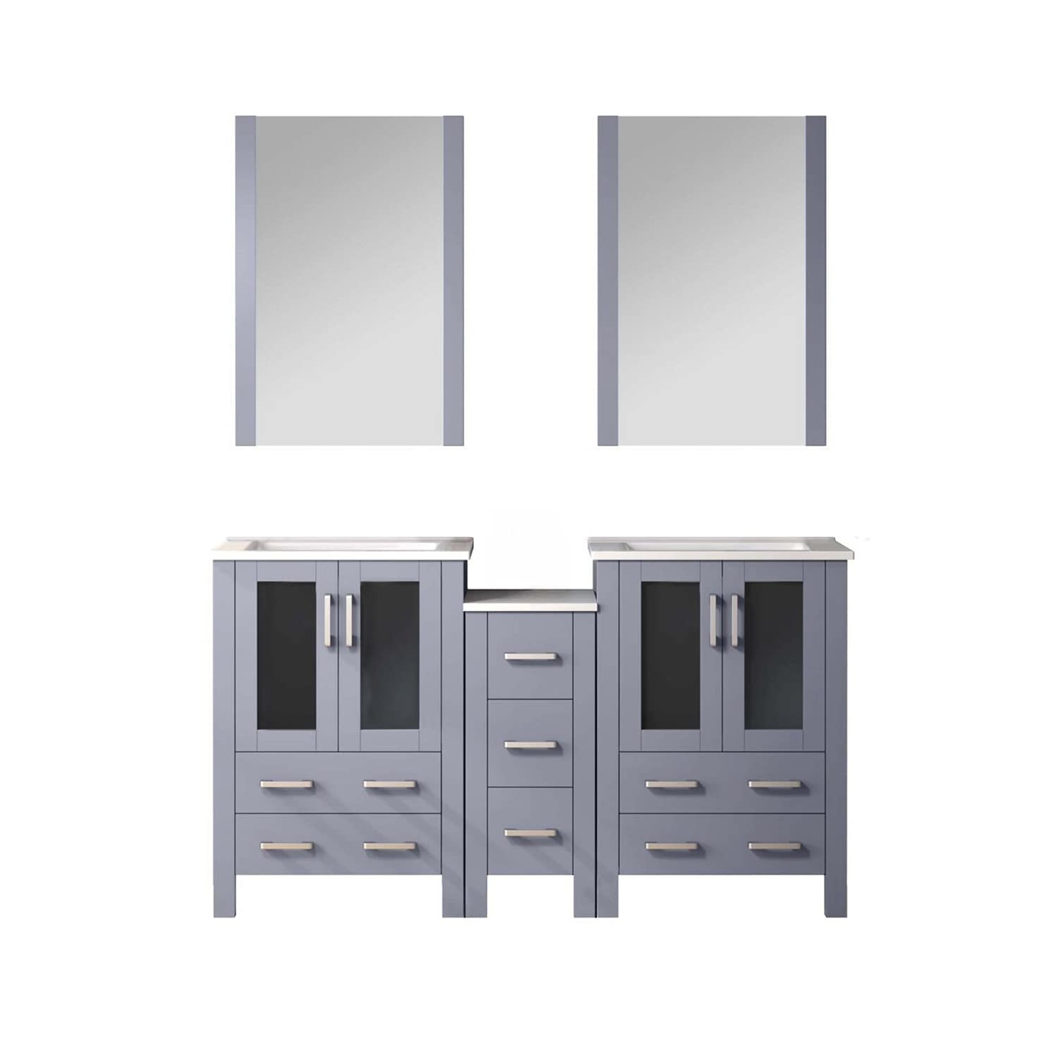 Lexora LV341860SBESM22 Volez 60-in Dark Grey Double Sink Bathroom Vanity with White Ceramic Top (Mirror Included)