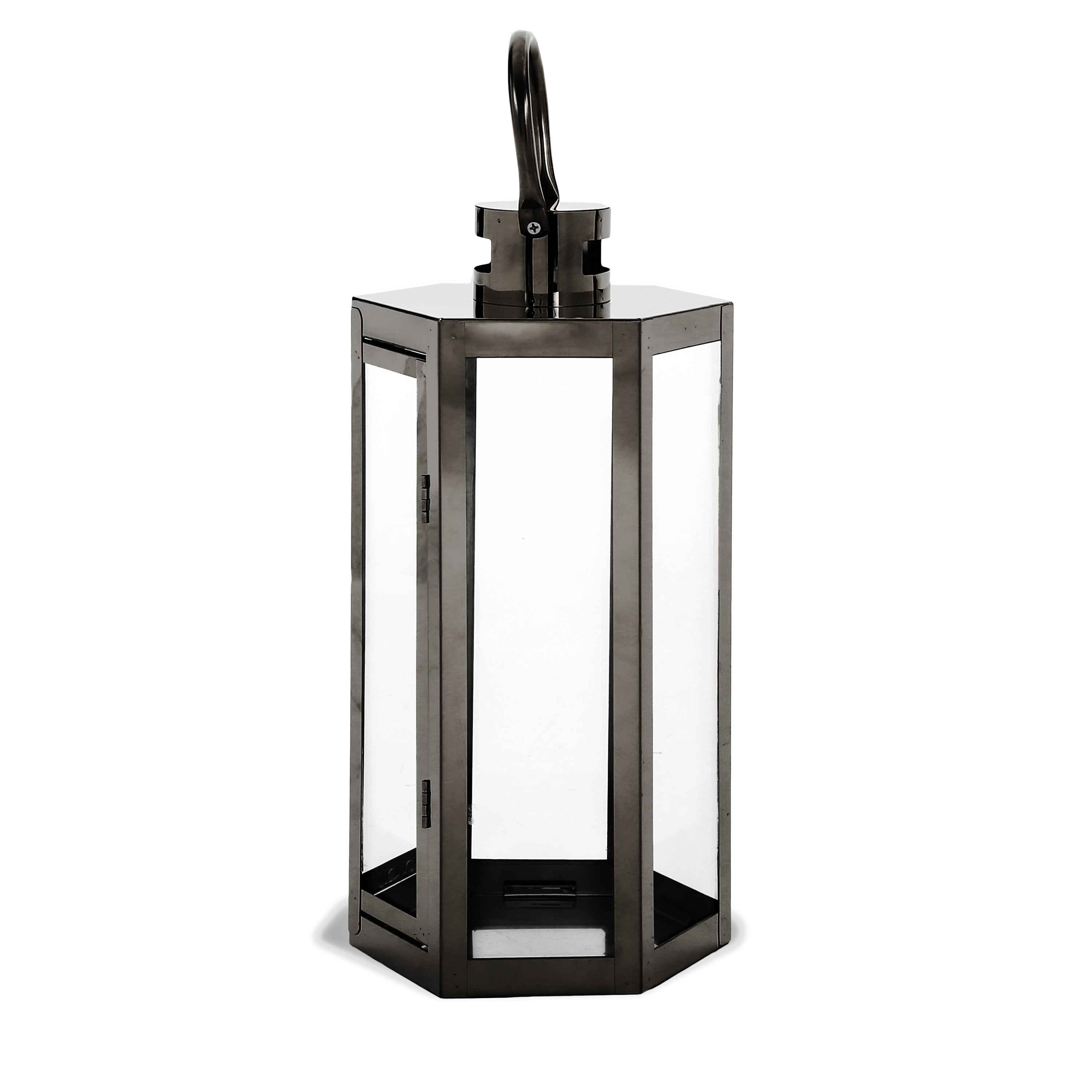 Siavonce XH61739 6.5-in x 16-in Black Glass Pillar candle Outdoor Decorative Lantern