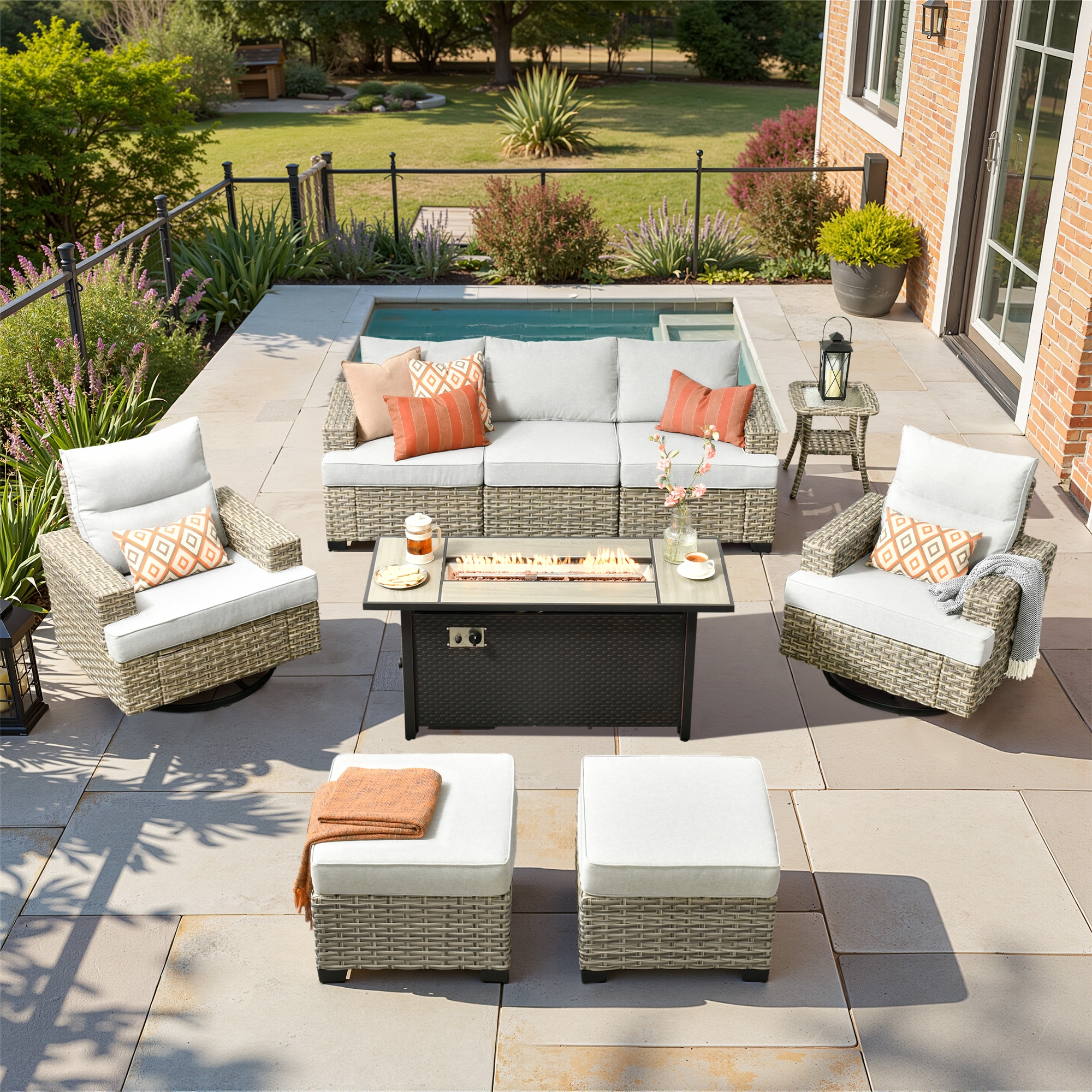 ALTRIGUS 6LCFP8503YZTBS409AL 9 -Piece Wicker Patio Sofa Conversation Set with Light Gray Cushions