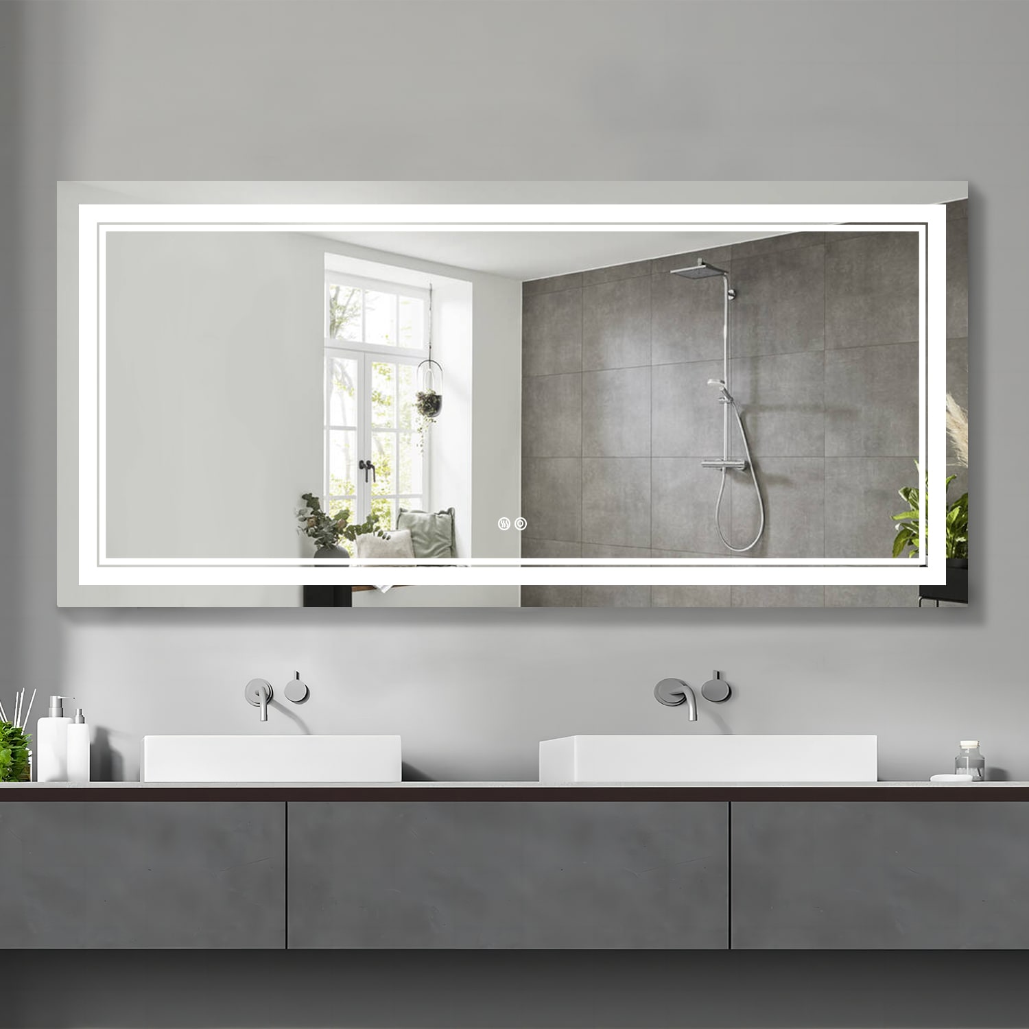 WELLFOR W2 60-in W LED Bathroom Mirror 60-in W x 28-in H LED Lighted ...