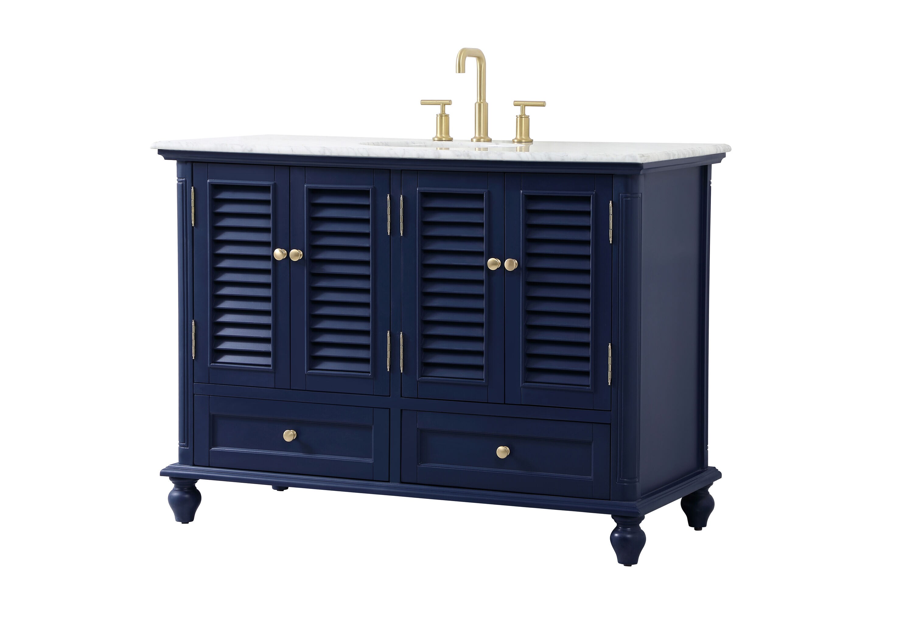 Rhodes 48" Blue Solid Wood Bathroom Vanity with Marble Top
