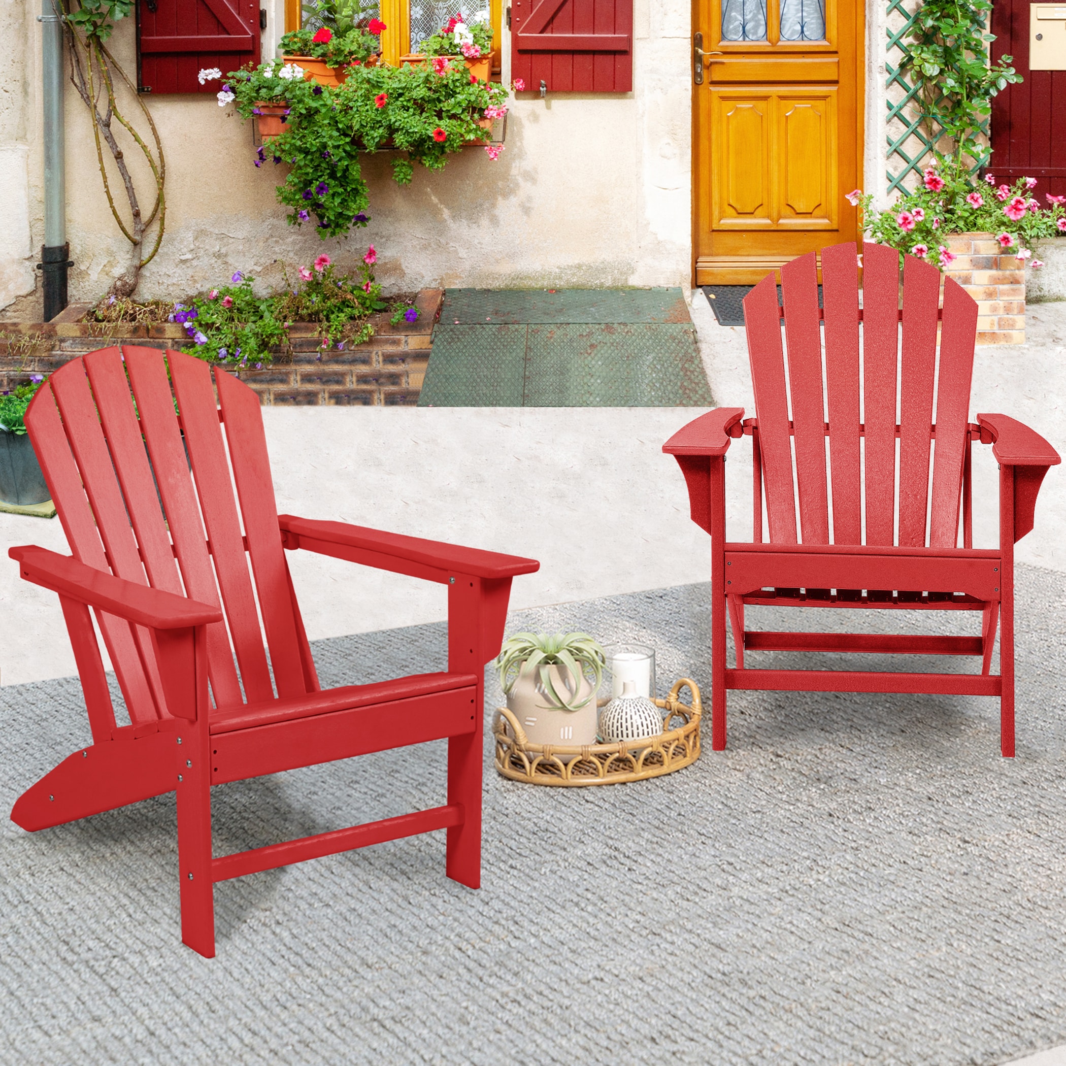 FOREST HOME FH-OTM002RD 2 Plastic Frame Stationary Adirondack Chair with Solid Seat