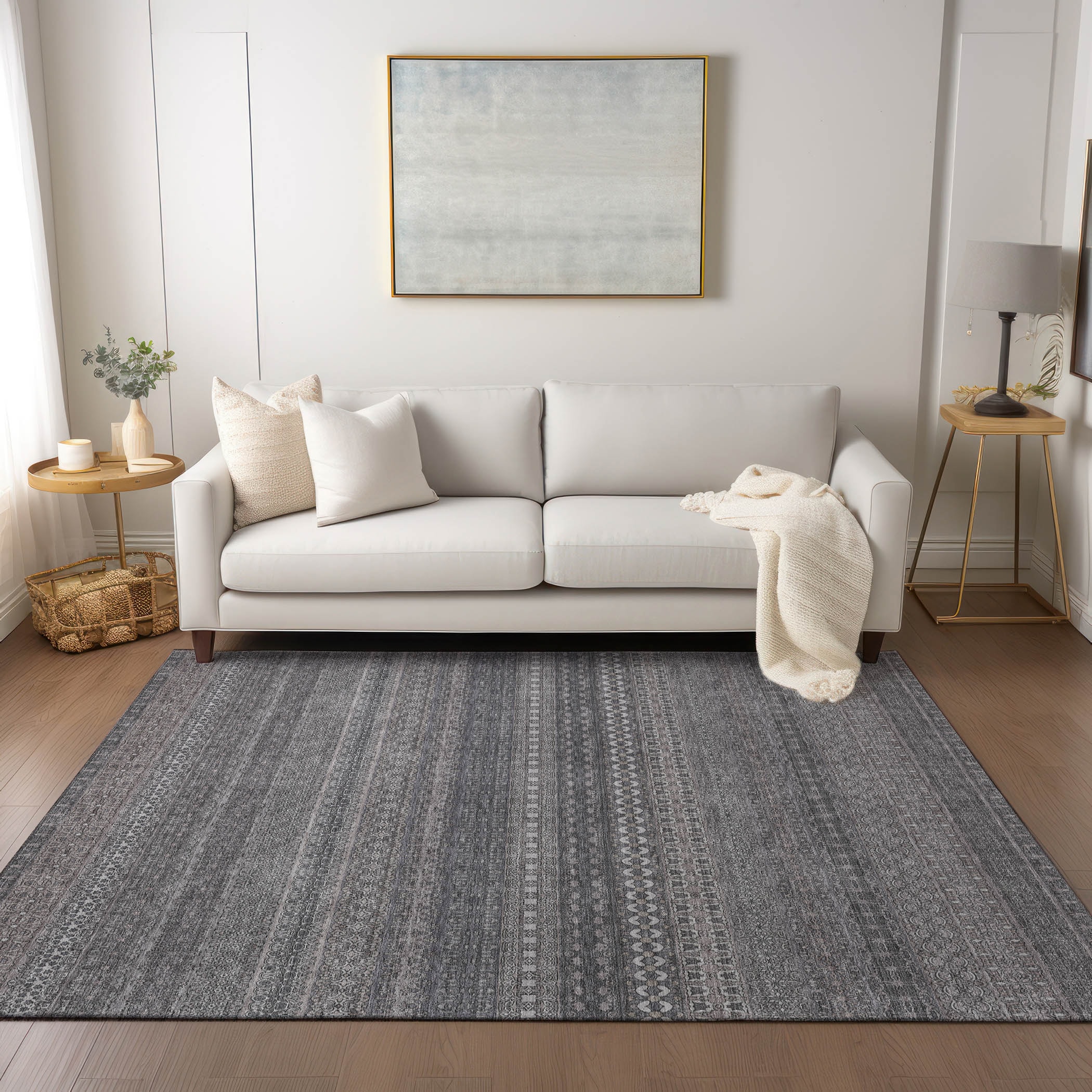 Addison Rugs ACN527GY5X8 Chantille ACN527GY 5 x 7 (ft) Polyester Gray Rectangular Indoor/Outdoor Abstract Machine washable Area rug