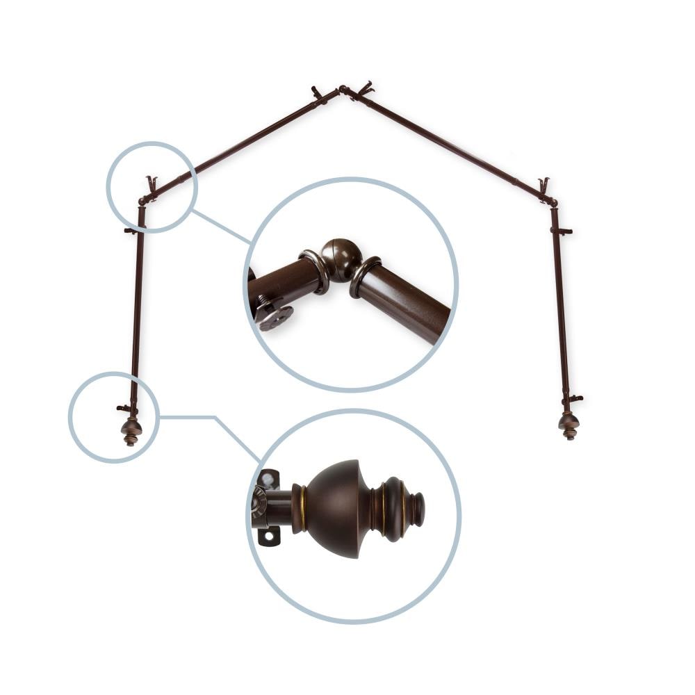 Hart & Harlow L4BAY-04-7 Ornate 13/16-in 4-sided 28-in to 48-in Cocoa Steel Bay window curtain rod with Finials