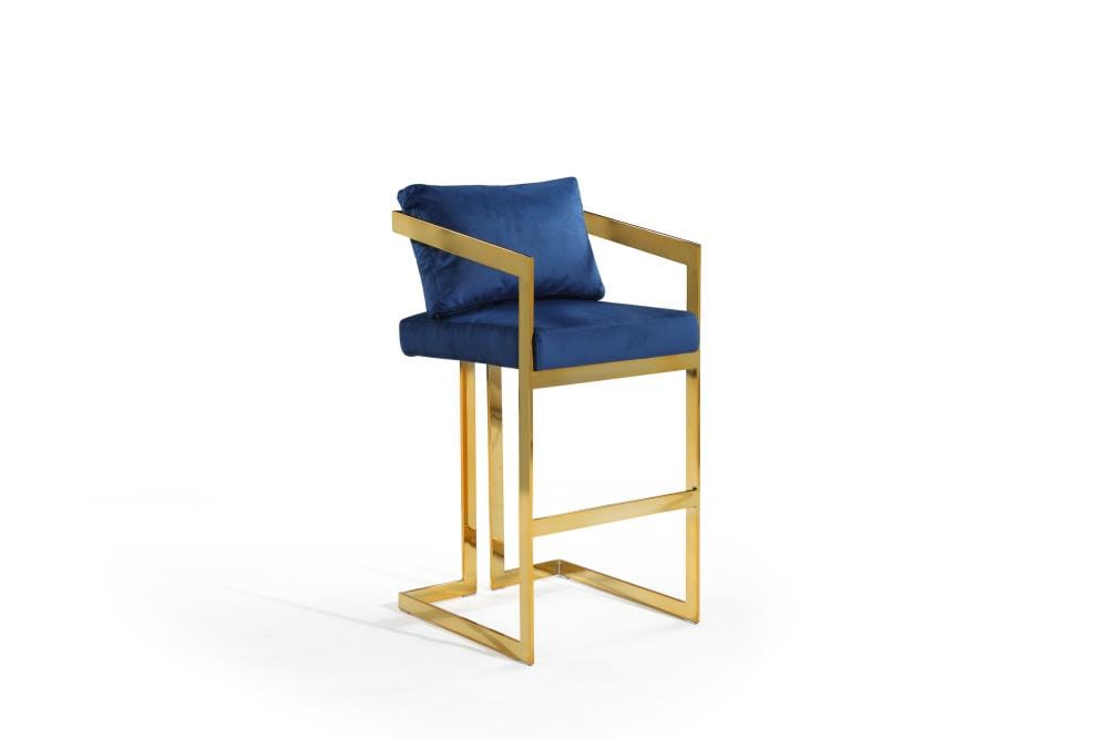 Chic Home Design FBS9425-LW Layla Navy Bar height Upholstered Wood Bar Stool with Arms & Back