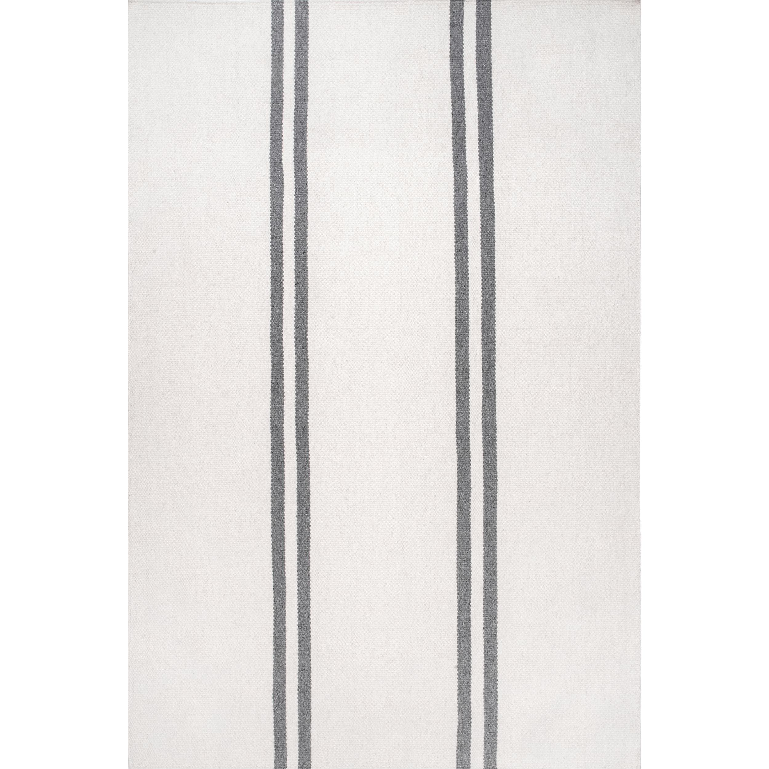 Ivory and Gray Wool Flatwoven Striped Runner Rug, 2' x 8'