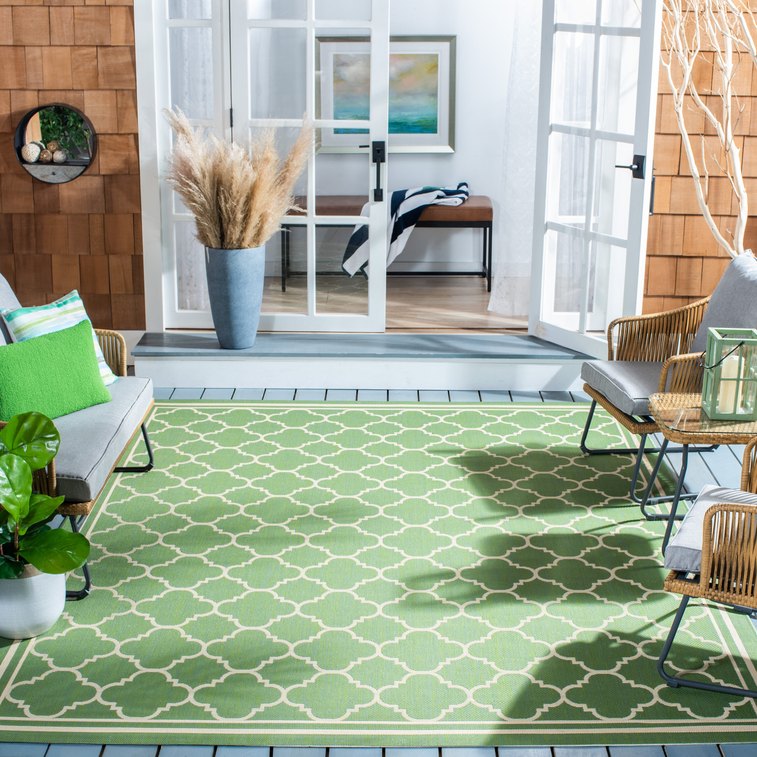 Safavieh CY6918-244-8SQ Courtyard Samana 8 x 8 (ft) Loomed Polypropylene Green/Beige Square Indoor/Outdoor Geometric Coastal Area rug