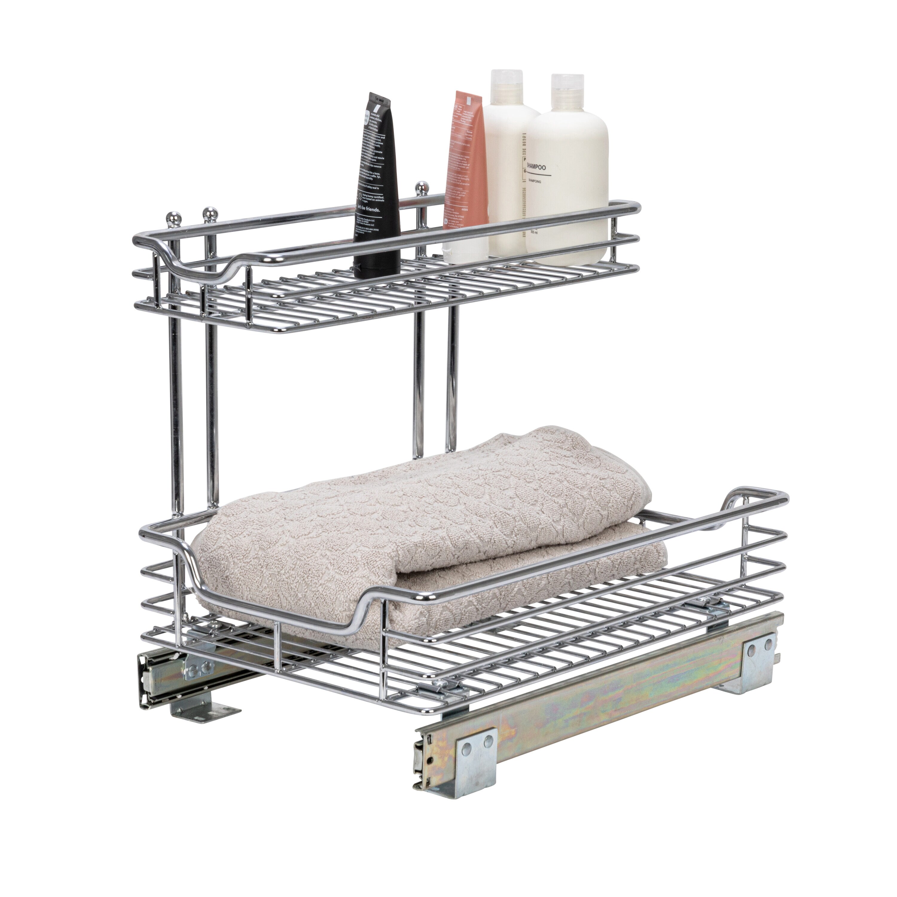 Household Essentials Glidez Multipurpose ChromePlated Steel PullOut/SlideOut Storage Organizer for Under Sink or Under Cabinet Use 2Tier Design Fits Standard Size Cabinet or Shelf Chrome #HHC26512-1