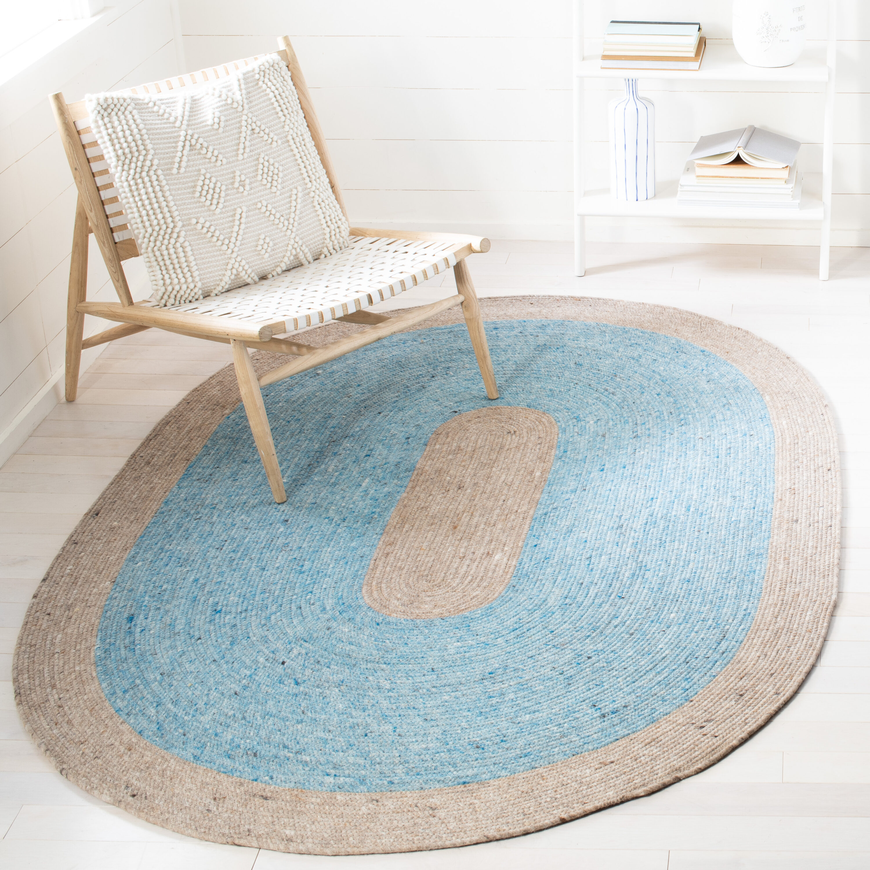  Braided 908 Blue/Beige Bohemian 6ft x 9ft Oval Rug