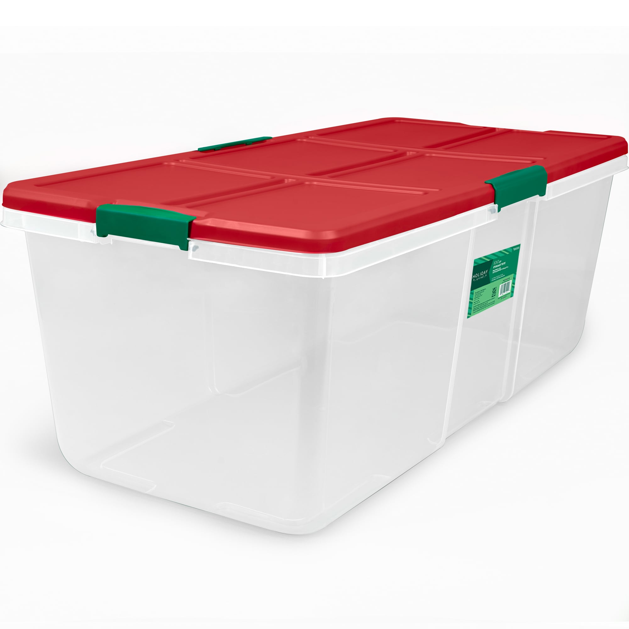 Holiday Living X-large 25-Gallons (100-Quart) Clear W/Red Lid Weatherproof  Heavy Duty Tote with Latching Lid in the Plastic Storage Containers  department at