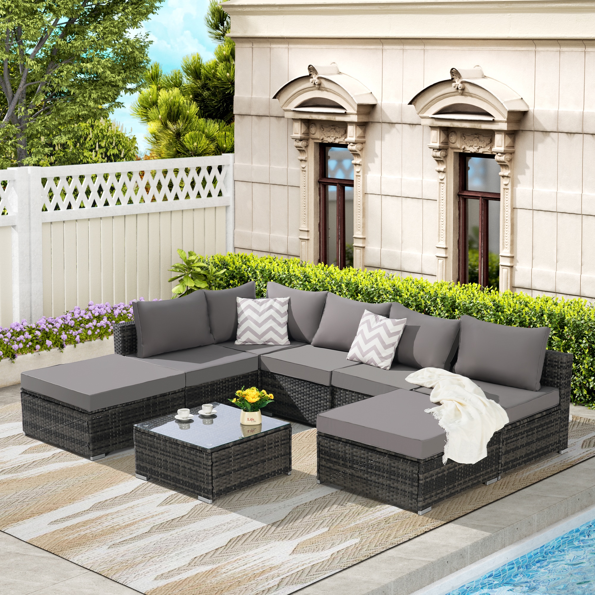 Mondawe MO-H3211G 8 -Piece Wicker Patio Conversation Set with Gray Cushions