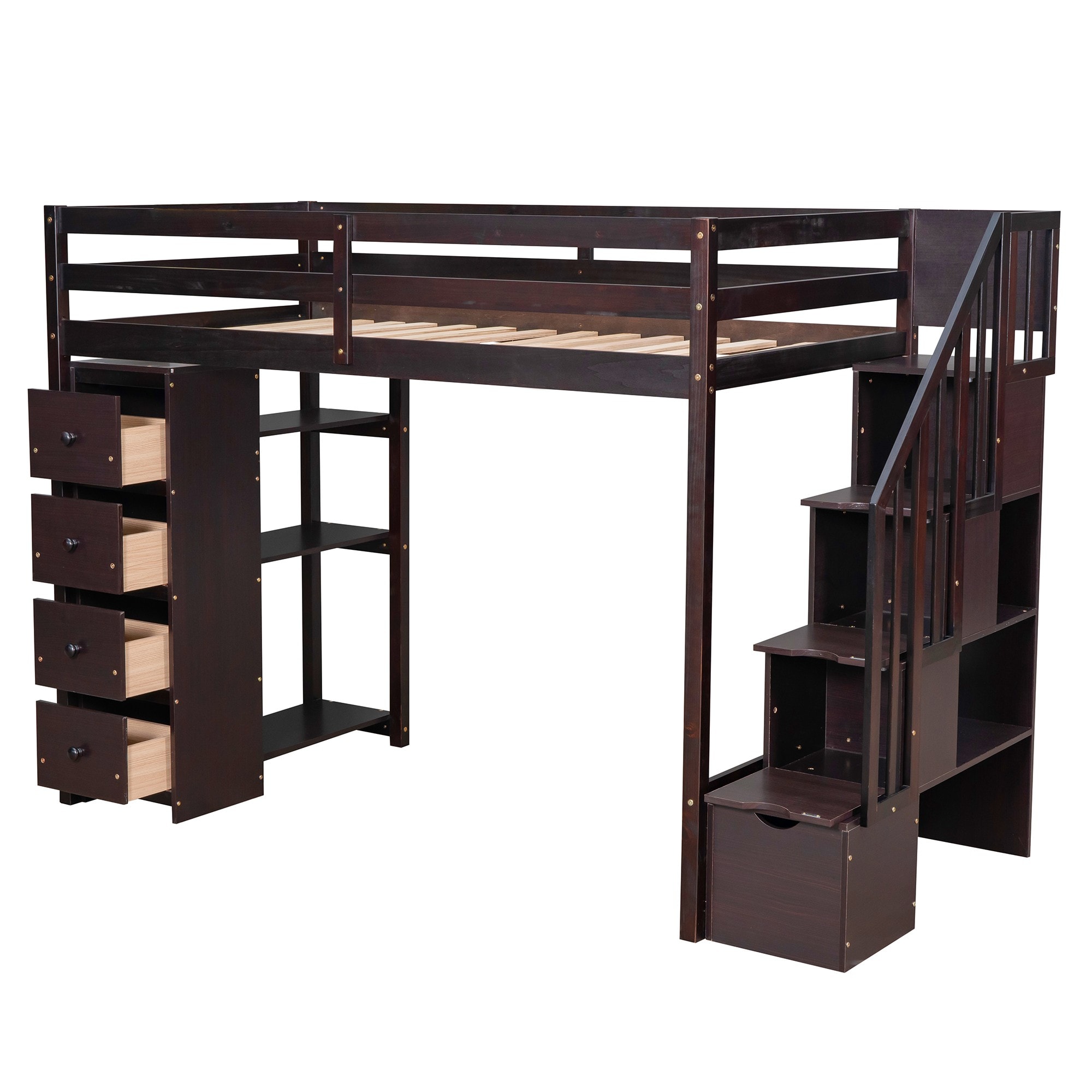 Yiekholo Espresso Twin Loft Bunk Bed in the Bunk Beds department at ...