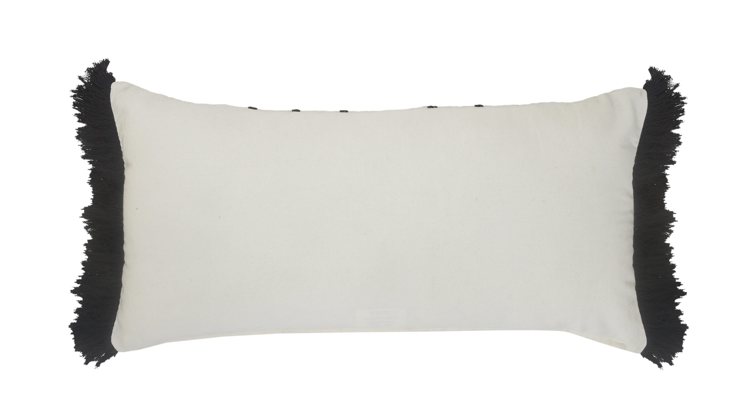 Ivory and Black Striped Cotton Fringe Throw Pillow 28" x 12"