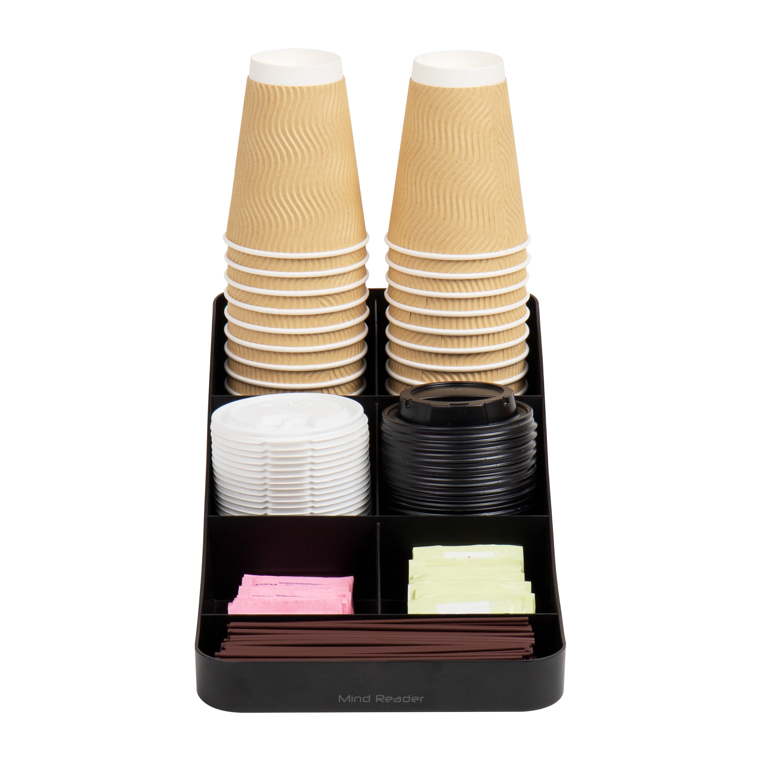 Mind Reader 7 Compartment Coffee Condiment, Cups, Lids, Sugars