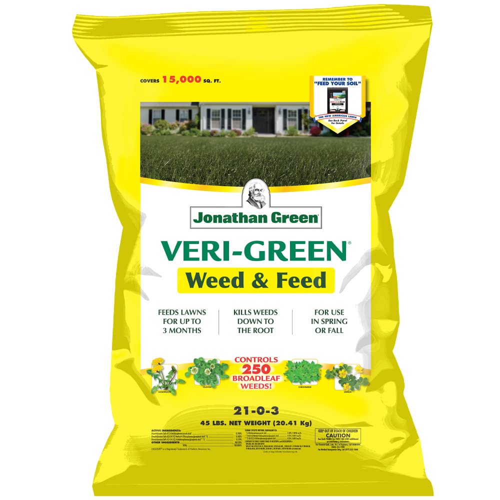 Jonathan Green 16003 Veri-Green Weed and Feed Lawn Fertilizer 21-0-3 - Effective Weed Control for 15000 Sq. Ft