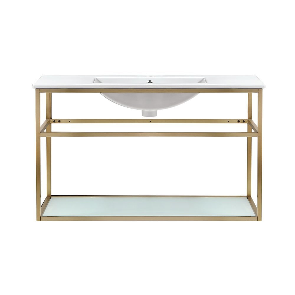 Pierre 36 Single Open Shelf Gold Metal Frame Bathroom Vanity