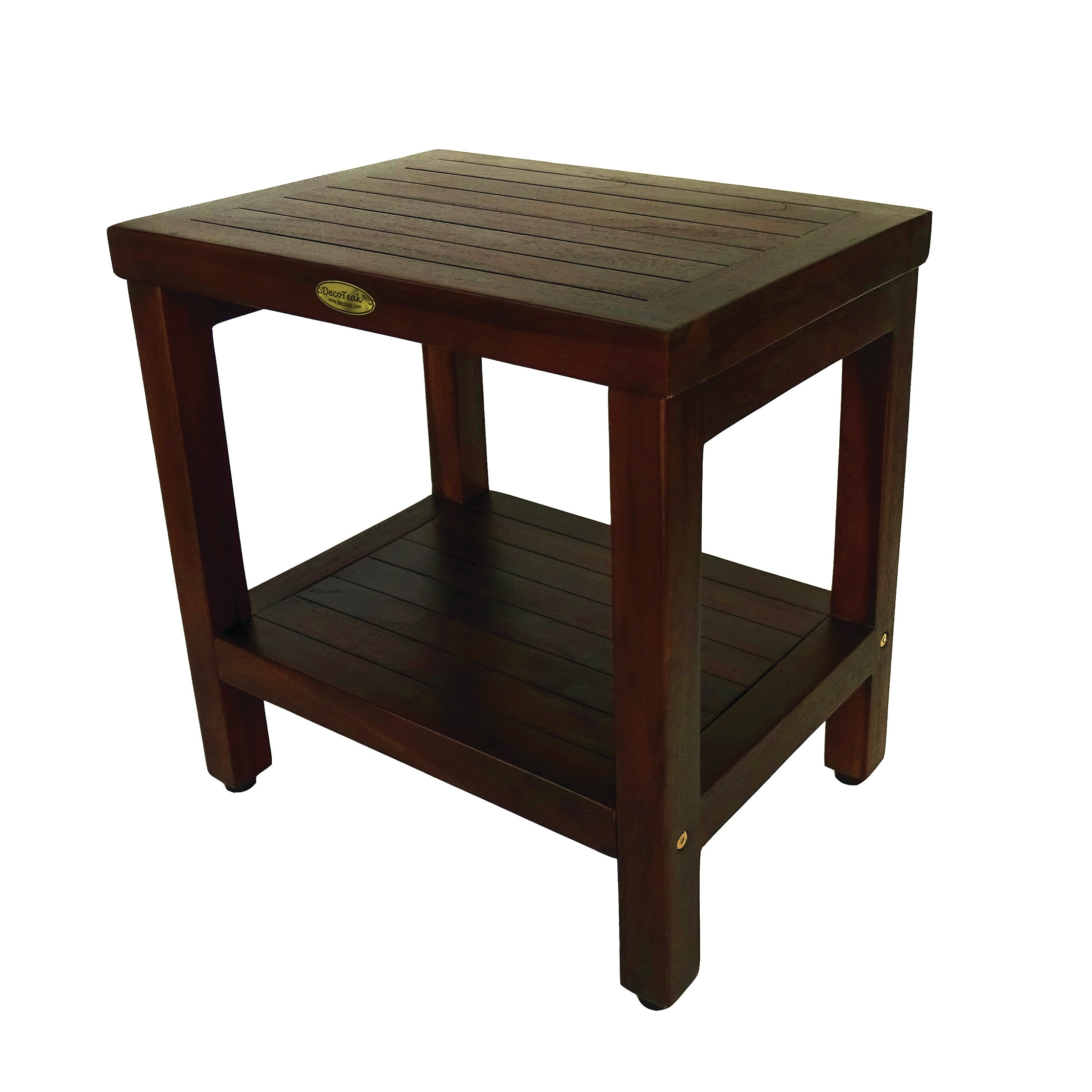 Classic Woodland Brown Teak Shower Bench with Shelf, 18"