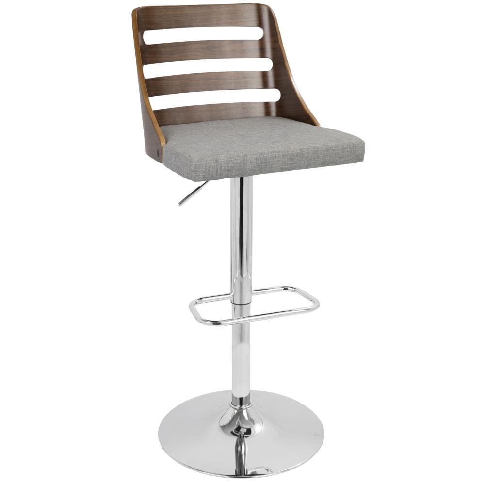 LumiSource BS-TRV WL+GY Trevi Walnut, Grey 43.5-in H Tall Upholstered Swivel Metal Bar Stool