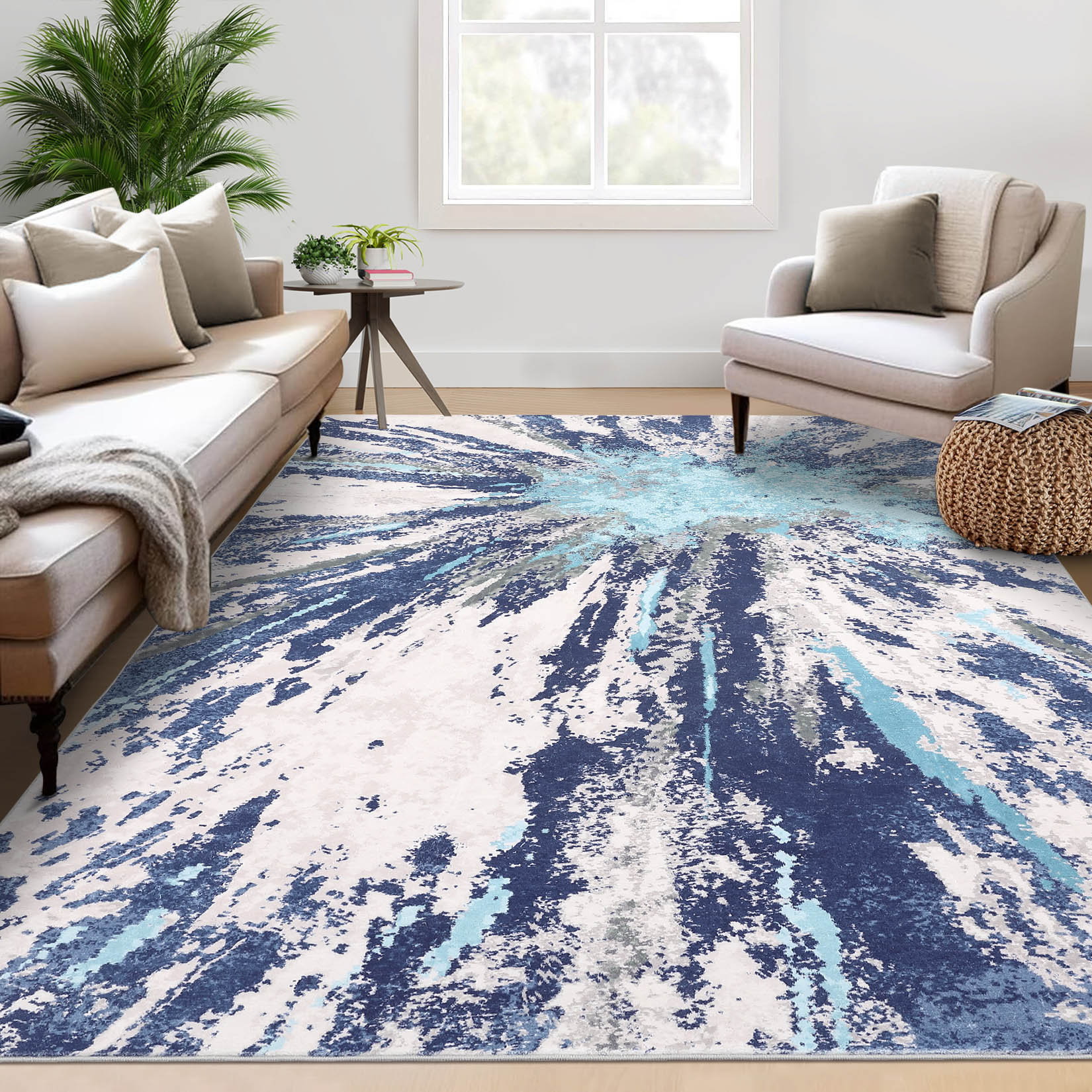 Garvee YXY-LO-PHO-15B11E2X 5 x 7 (ft) Loomed Navy Rectangular Indoor Abstract Mid-Century Modern Machine washable Area rug
