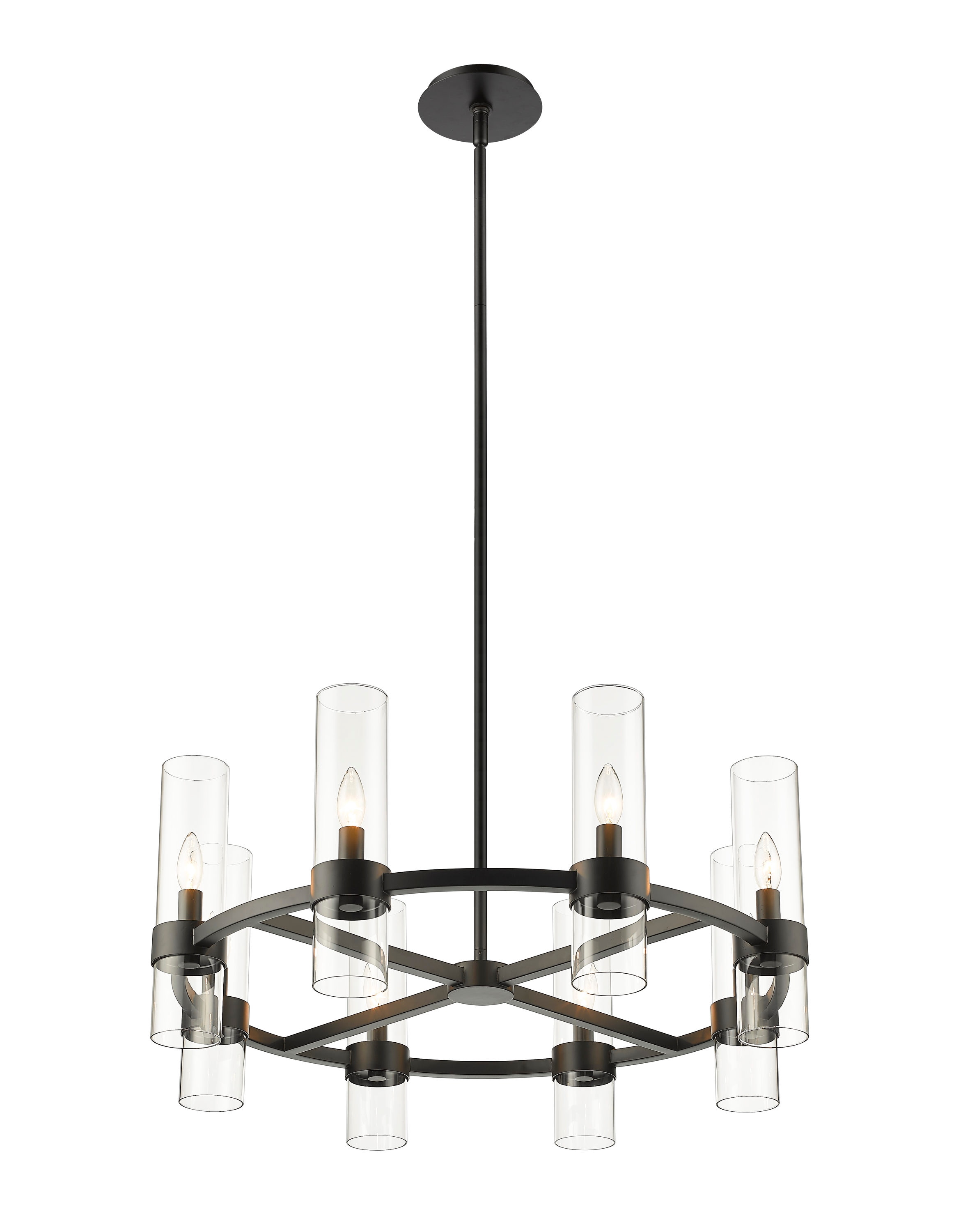 Matte Black Iron and Glass 32" Round Chandelier